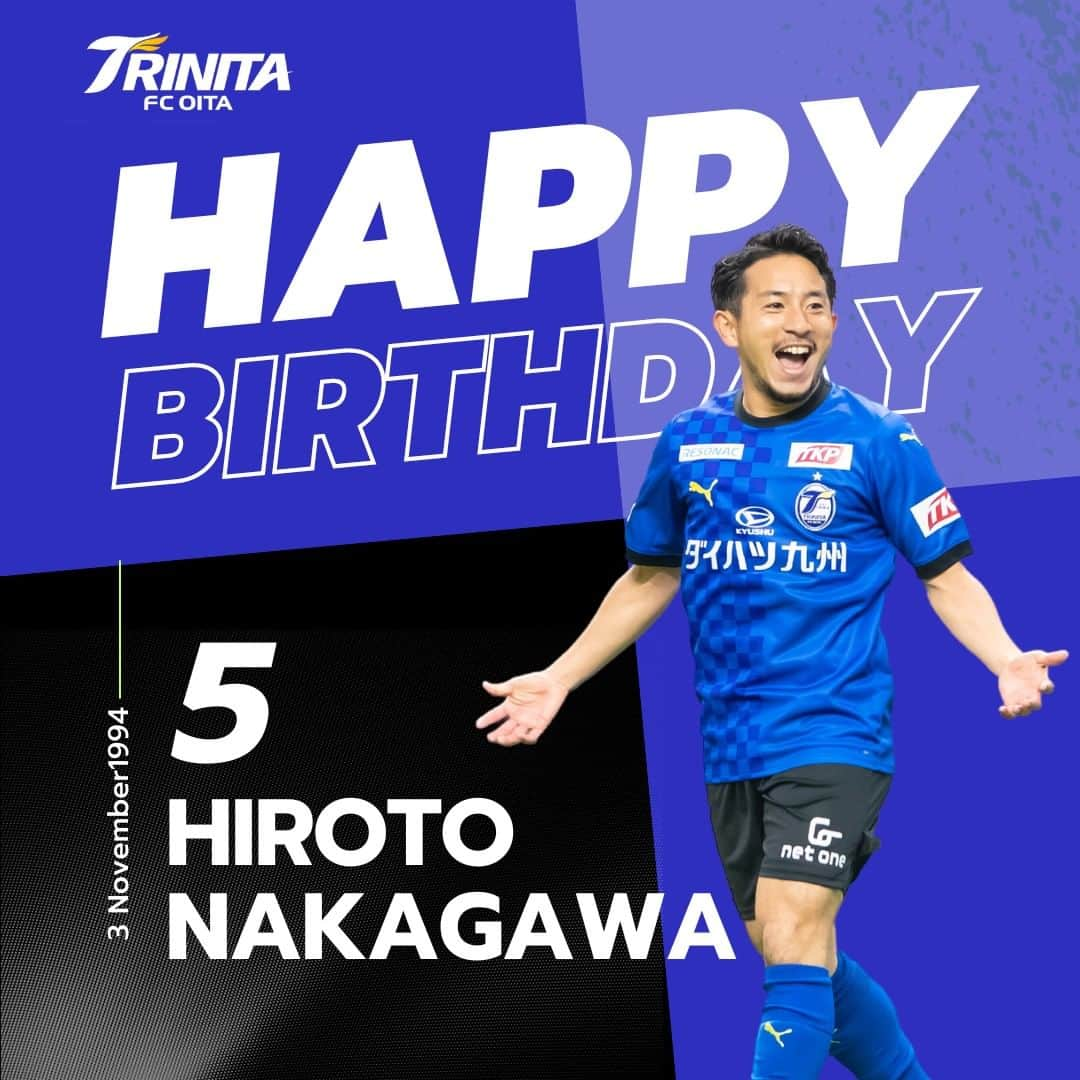 大分トリニータのインスタグラム：「🔵🟡HAPPY BIRTHDAY  本日11月3日は #中川寛斗 選手の29歳の誕生日🎂 おめでとうございます❗️🎉 素敵な一年になりますように✨  #大分トリニータ #繋 #trinita #レゾド1万人」