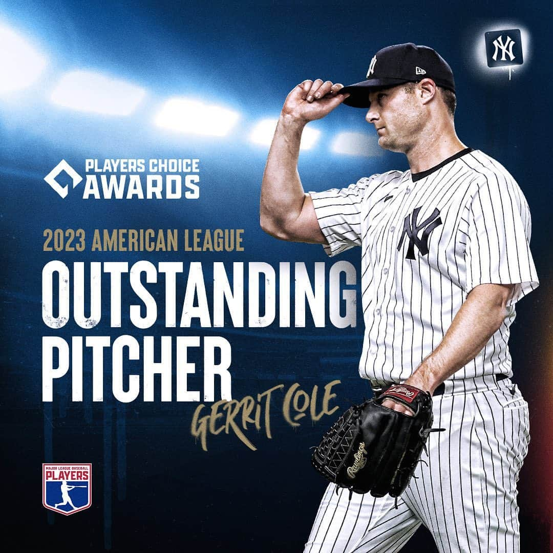 ニューヨーク・ヤンキースのインスタグラム：「The American League Outstanding Pitcher of the Year, as voted by his peers 🔥  Congratulations, @gerritcole45! 👏」