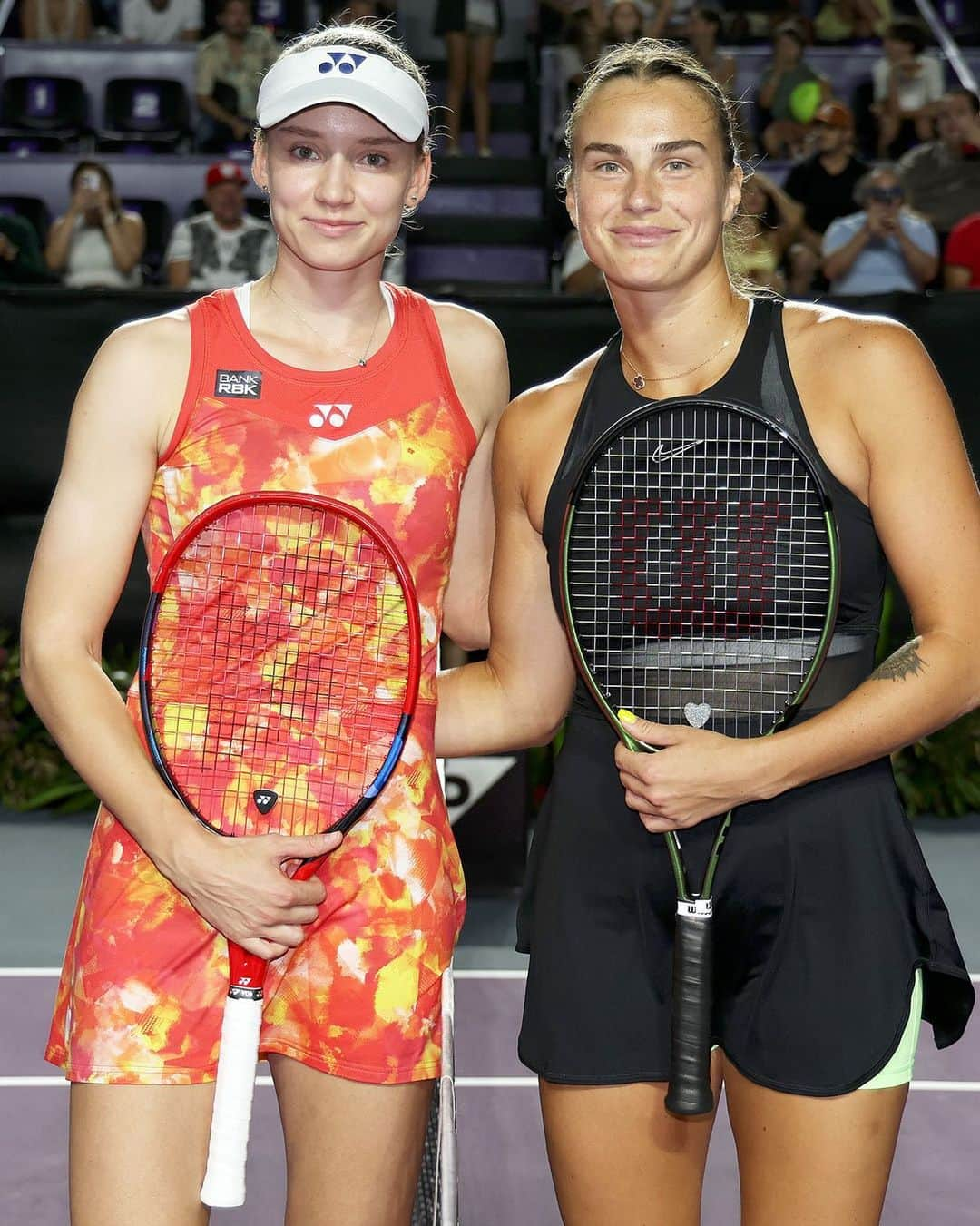 WTA（女子テニス協会）のインスタグラム：「Fire & Ice 🔥🧊   @sabalenka_aryna x @lenarybakina   #WTAFinals #GNPSegurosWTAFinals」