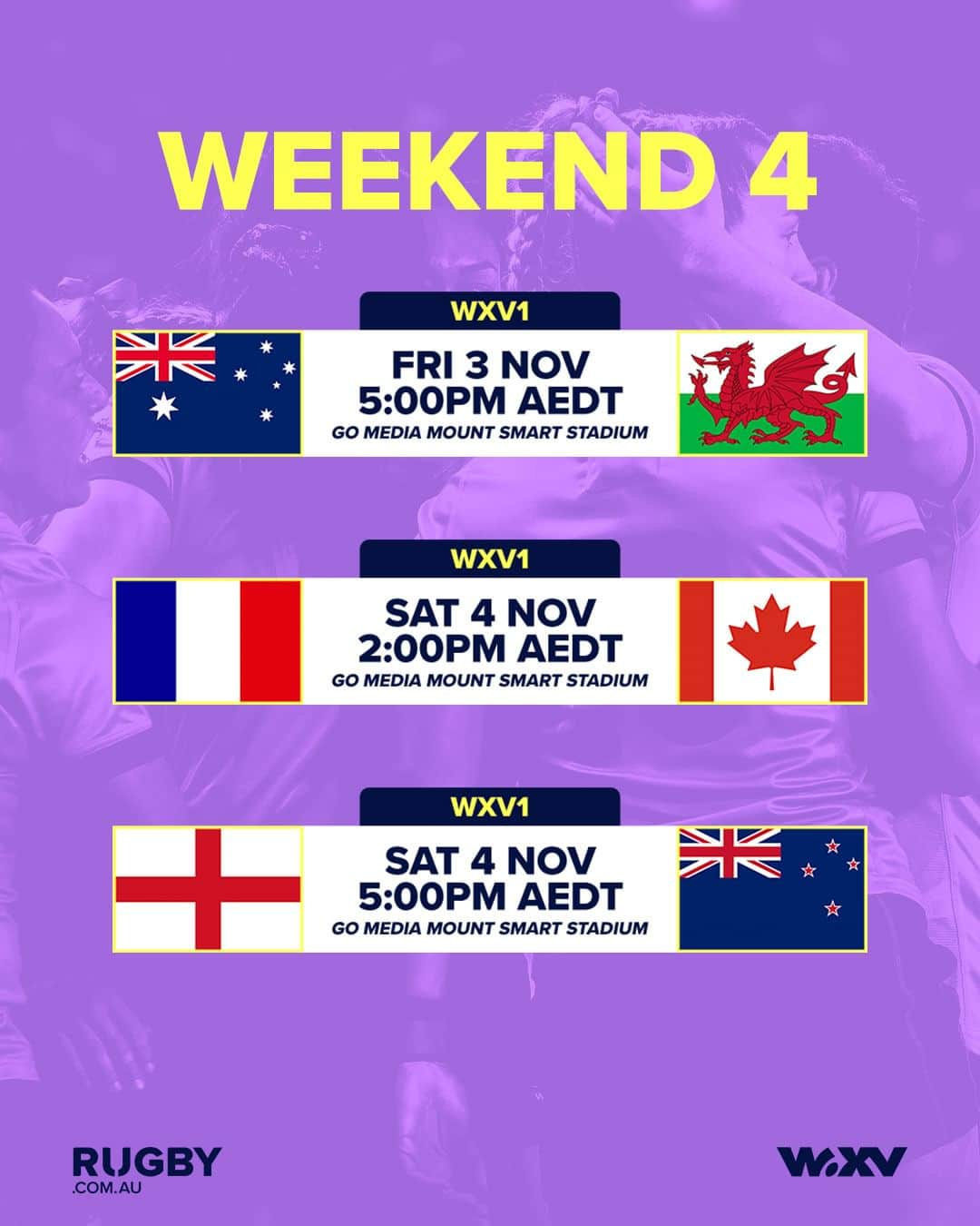 ラグビーオーストラリア代表のインスタグラム：「A huge final weekend of WXV1 😍  Watch all WXV1 matches live and ad-free on @StanSportAU 📺   #WXV」