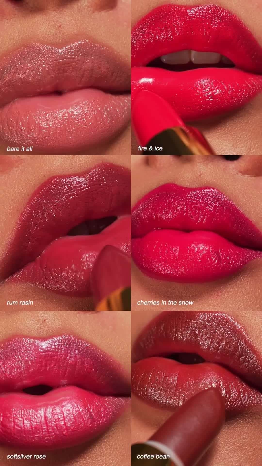 Revlonのインスタグラム：「@cinesupreme = serious pout goals in #SuperLustrous 💋  Which shade are you grabbing? Drop an emoji in the comments!  👄 Bare It All  🔥 Fire & Ice 🤎 Rum Raisin 🍒 Cherries In The Snow 🌹 Softsliver Rose ☕️ Coffee Bean」