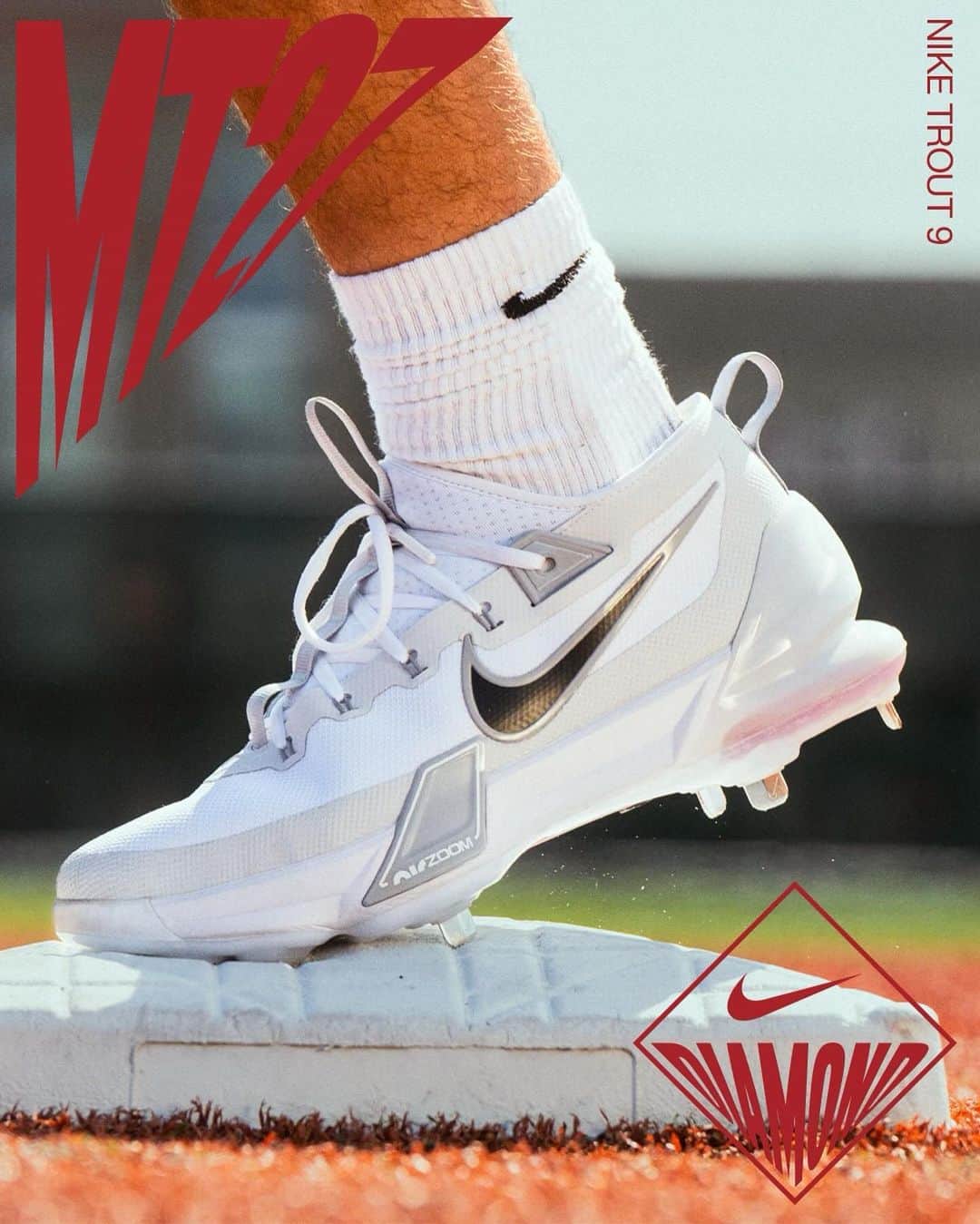 マイク・トラウトのインスタグラム：「Introducing the Nike Force Zoom Trout 9 Elite 😤  We took all the benefits of the past 8 iterations and put them into the Trout 9, while making it lighter, stronger and more comfortable, all so you can do more damage with less distractions. 💯  Shop the latest in Diamond cleat technology now on Nike.com」
