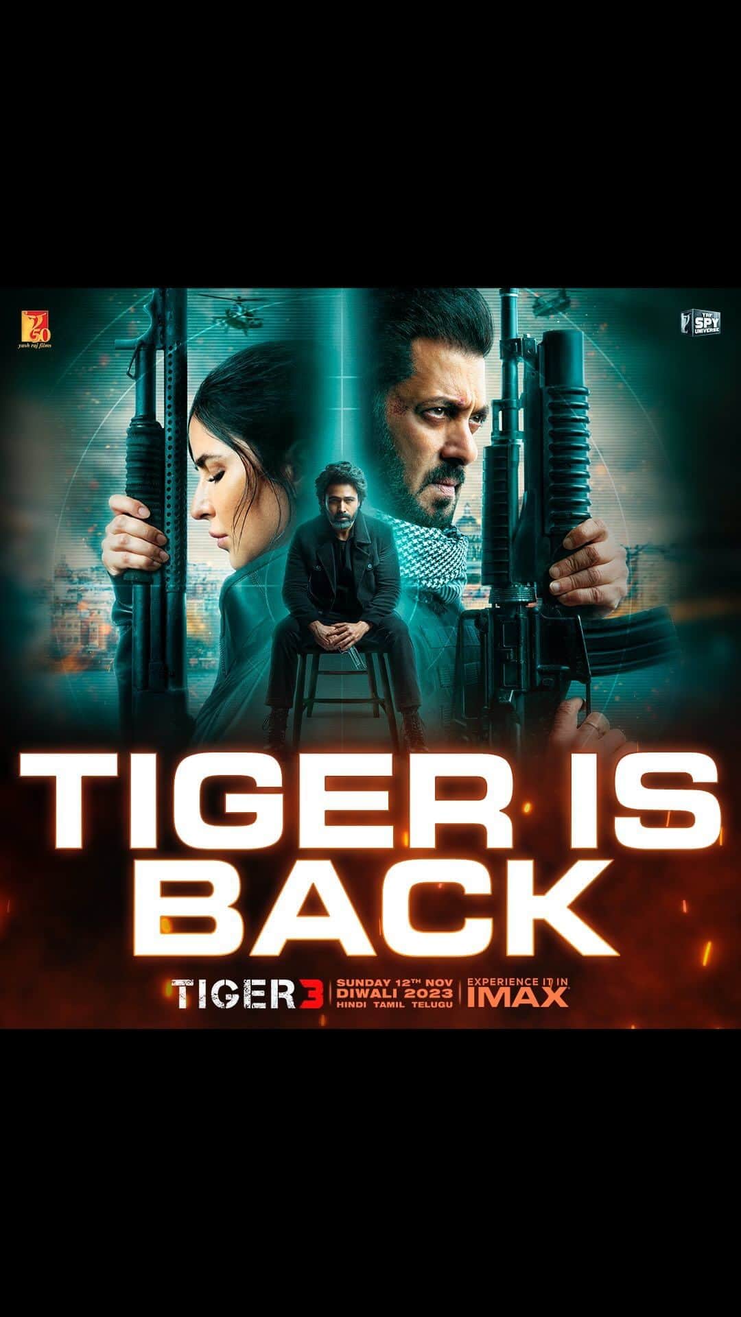 サルマン・カーンのインスタグラム：「One man army! Tiger is back #Tiger3 in theatres on Sunday, 12th Nov. Releasing in Hindi, Tamil & Telugu. . . . #ManeeshSharma | @tiger3thefilm_ | #YRF50 | #YRFSpyUniverse | #NewRelease」