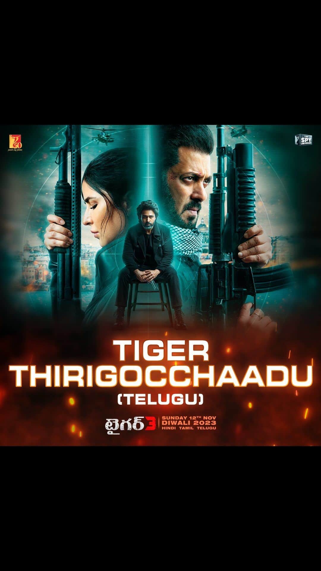 サルマン・カーンのインスタグラム：「అతడే ఒక సైన్యం! టైగర్ తిరిగొచ్చాడు. ఆదివారం నవంబర్ 12th నుండి థియేటర్లలో #Tiger3  Athade Oka Sainyam. Tiger thirigocchaadu. Aadivaaram November 12th nundi theatrelalo #Tiger3  Releasing in Hindi, Tamil & Telugu. . . . #ManeeshSharma | @tiger3thefilm_ | #YRF50 | #YRFSpyUniverse | #NewRelease」