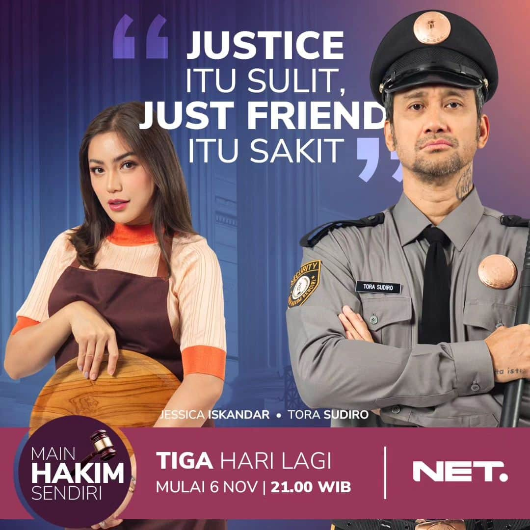 ジェシカ・イスカンダルのインスタグラム：「Justice itu Sulit, Just Friend itu Sakit 3 hari lagi yang mulia  MAIN HAKIM SENDIRI  TAYANG MULAI 6 NOVEMBER! SENIN - JUMAT JAM 21:00 WIB #MainHakimSendiriNET」