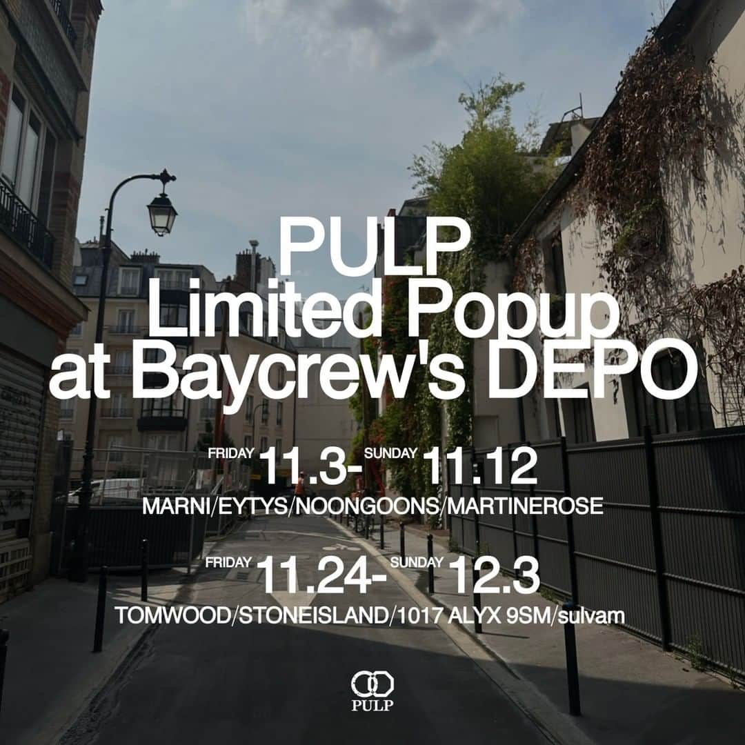 名古屋パルコさんのインスタグラム写真 - (名古屋パルコInstagram)「. 【POPUP STORE】 【南館3F BAYCREW'S STORE】  11/3 (Fri)〜11/12 (Sun) PULP Limited Popup at Baycrew's DEPO  -Brand List- MARNI EYTYS NOONGOONS MARTINE ROSE  11/24 (Fri)〜12/3 (Sun) PULP Limited Popup at Baycrew's DEPO  -Brand List- TOMWOOD STONEISLAND 1017 ALYX 9SM sulvam  東京店のみでお取り扱いさせていただいているインポートブランドのアイテムを一挙にご覧いただける貴重な機会となっております。 ぜひ、ご来店ください。  〒460-0008 愛知県名古屋市中区栄3-32-1 名古屋PARCO 南館 3F ☎052-211-9374  営業時間 10:00〜21:00  ※詳細はお電話、もしくは@baycrews_depoの DMにて、お問い合わせください。  @baycrews_depo @pulp.jp   #marni #EYTYS #NOONGOONS #MARTINEROSE #TOMWOOD #STONEISLAND #1017alyx #sulvam #2023AW #newarrivals #baycrews_depo #nagoyaparco」11月3日 17時08分 - parco_nagoya_official