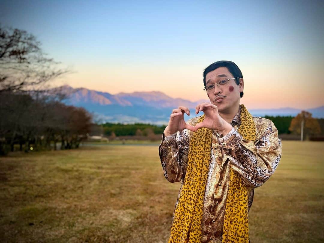 ピコ太郎のインスタグラム：「南阿蘇に来ました！  I have come to Minami Aso, Kumamoto Prefecture! This is PIKOTARO, the Kumamon version of Kumamon, who unfortunately could not come today!」