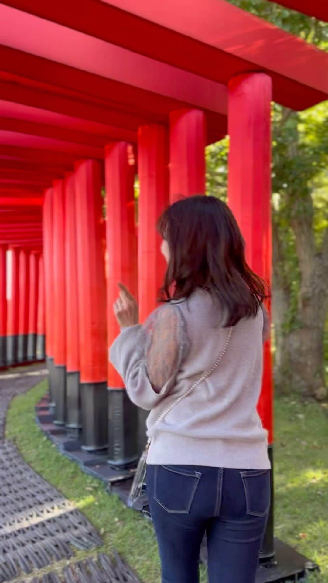 村上麻衣のインスタグラム：「鳥居‥⛩️  ぽいもの！笑  今年の秋の京都はインバウンドで激混み予想なので、 代わりにここで‥🤭笑  ぺんぺん、を音楽にはめました♪  #東京ドイツ村#japan」