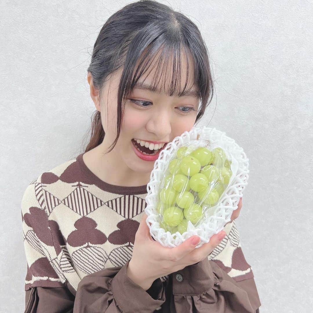 堀内まり菜のインスタグラム：「【堀内まり菜です💚】  ライブの日、ほりマネさんが シャインマスカットの差し入れをして下さったんです…!!!!!!  Shine Muscat Lover堀内、 もうこれ以上ないほどShineしてしまいました。  #コスモス菜う #堀内まり菜 #marinahoriuchi」