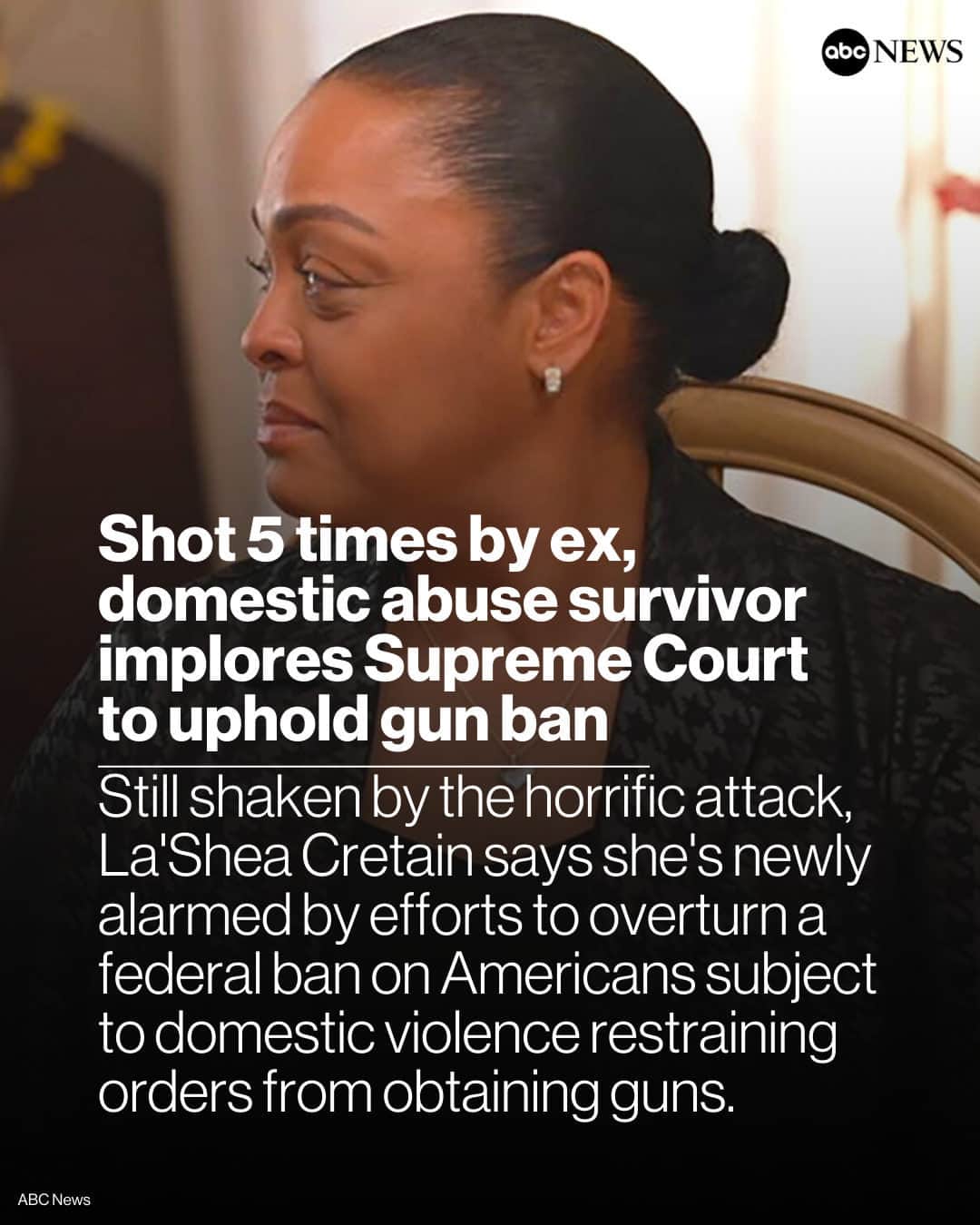 ABC Newsのインスタグラム：「More than 12 million American adults are victims of domestic abuse every year, and when a gun is involved, it's five times more likely someone will die, public health researchers say.  Since 1998, the law has blocked more than 77,000 attempted firearm purchases by people under domestic violence restraining orders, according to FBI data.  Read more at the link in bio.」