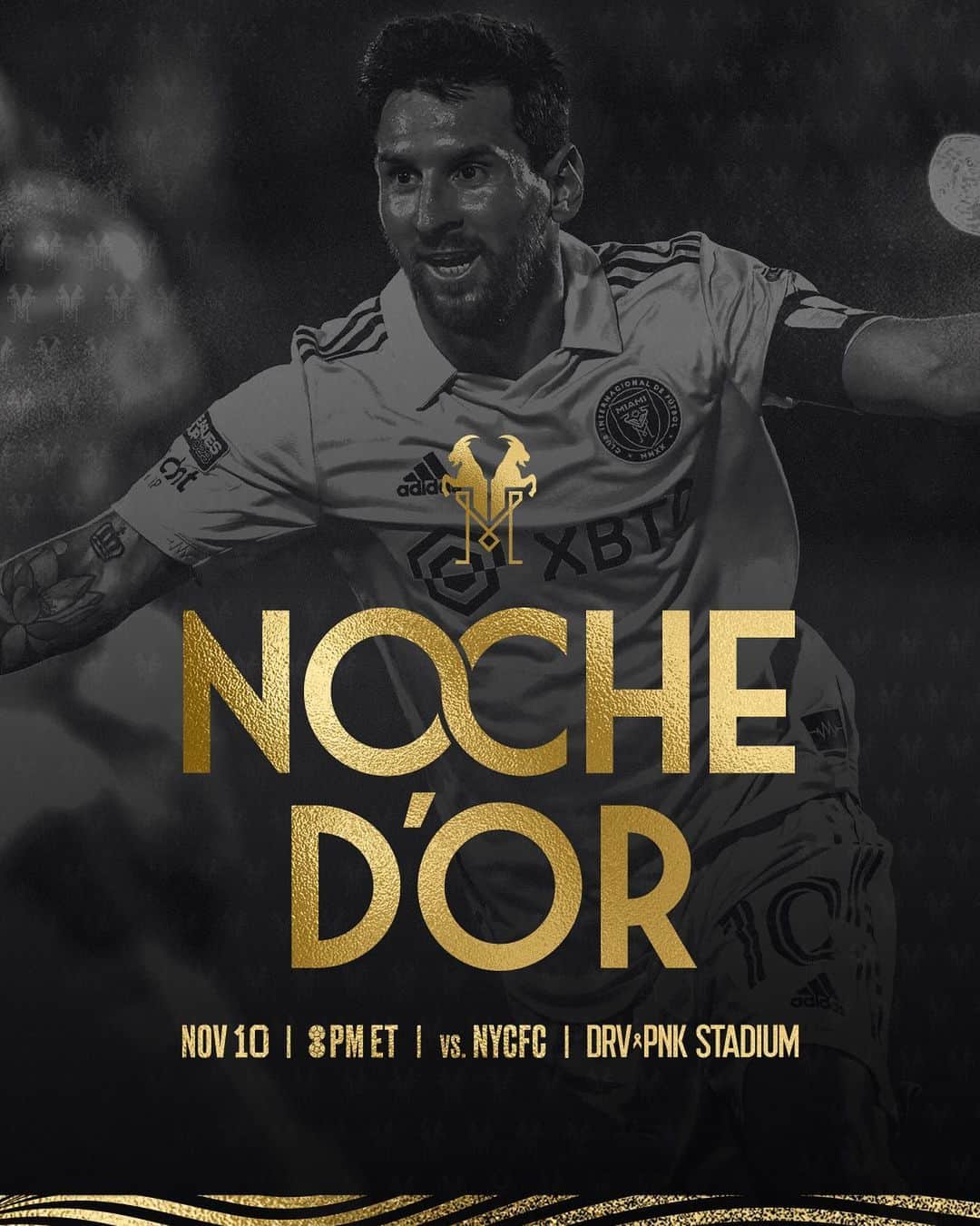 ニューヨーク・シティFCのインスタグラム：「Celebrating a legend of the game 🤝  #NYCFC today announced that it will play a friendly against @intermiamicf on Friday, November 10 at DRV PNK Stadium in commemoration of Lionel Messi’s historic eighth Ballon d’Or award.」