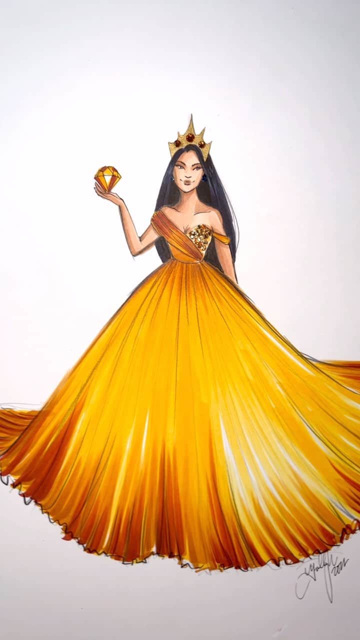 Holly Nicholsのインスタグラム：「November Birthstone 💎 topaz and citrine #novemberbirthday #birthstones #birthstone #asmr #fashionillustration #copic #copicmarker #fashiondesign #couture」
