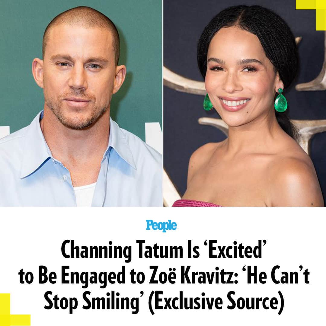 People Magazineのインスタグラム：「Channing Tatum is "excited" about his recent engagement to Zoë Kravitz, a source tells PEOPLE. ❤️   "It took him a while to feel happy and to find a new life," the source says of the actor who finalized his divorce from Jenna Dewan in 2019. "He can’t stop smiling around [Kravitz]. They are very cute together.”  Read more on this exclusive in our bio link. | 📷:」