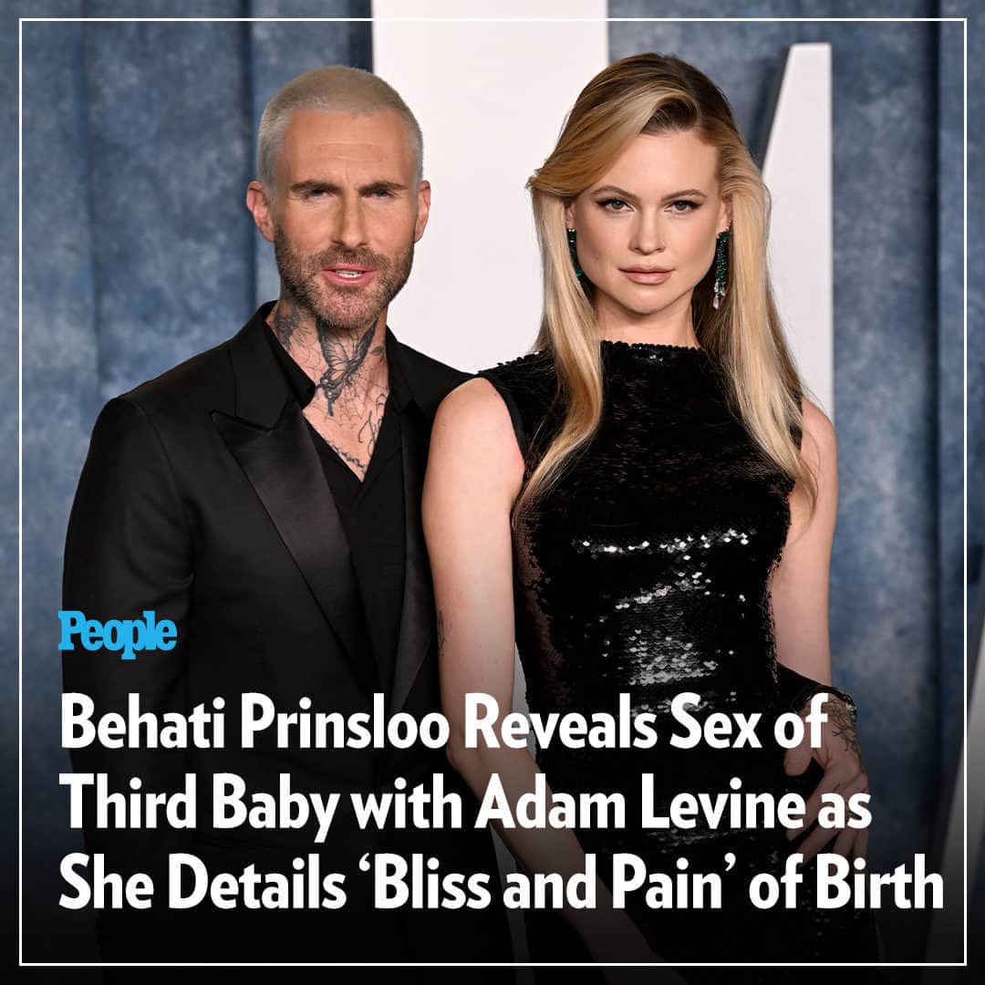 People Magazineのインスタグラム：「Behati Prinsloo is opening up about her third birthing experience.  The model joined actresses Sarah Wright Olsen and Teresa Palmer on their podcast The Mother Daze this week to discuss the births of her children: daughters Gio Grace, 5½, and Dusty Rose, 7, as well as her and husband Adam Levine’s third child, who was born this past January.  As she detailed her “bliss” and “pain” during the birth, Prinsloo also appeared to reveal that the couple welcomed a son. Read the full story in our bio link. | 📷: Doug Peters/PA Images via Getty」