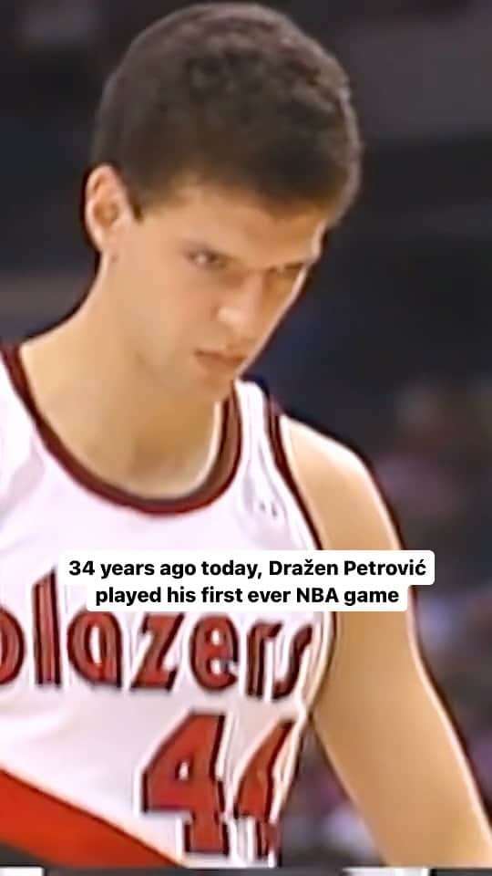 ポートランド・トレイルブレイザーズのインスタグラム：「34 years ago today, Dražen Petrović played his first ever NBA game! #OnThisDay」