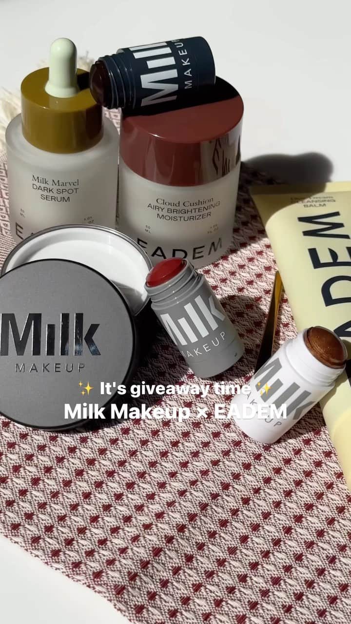 Milk Makeupのインスタグラム：「✨GIVEAWAY ✨ @milkmakeup & @eadem.co are teaming up to gift 1 lucky winner some of you #MilkMakeup faves + EADEM’s Brighter Not Lighter Trio and Towel for a full skincare and makeup getup 🤌  To enter: 1️⃣ Follow @eadem.co & @milkmakeup (we’ll be checking!) 2️⃣ Tag 2 friends to share the love 🥰 3️⃣ Email Sign Up in Link in Bio: https://eadem.co/pages/giveaway  What You’ll Win:  EADEM:  Brighter (Not Lighter) Trio  The Hammam Towel  Milk Makeup:  Sculpt Stick  Matte Bronzer  Highlighter  Lip + Cheek  Pore Eclipse Powder   Giveaway ends 11/10 @11:59pm EST. Must be US/Canada based and 18+ to enter. Good luck ✨」