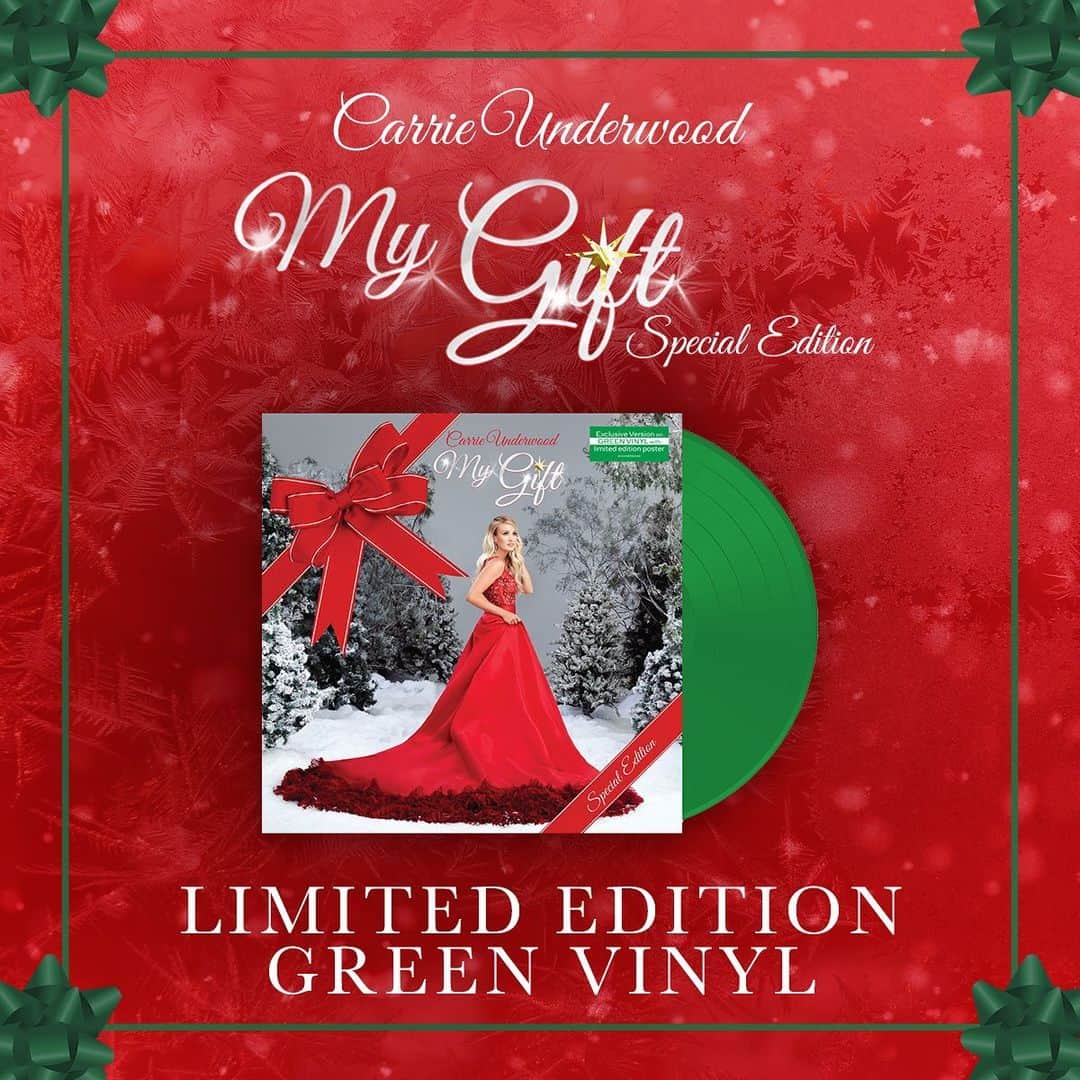 キャリー・アンダーウッドのインスタグラム：「It’s never too early to shop for the holidays! Get your #MyGift (Special Edition) limited edition green vinyl now! 🎁 *link in bio -TeamCU」