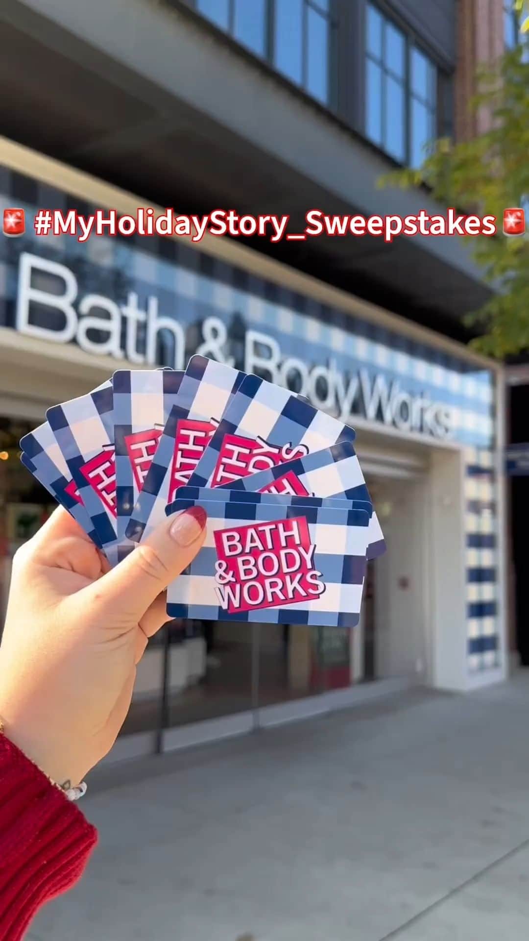 Bath & Body Worksのインスタグラム：「*SWEEPSTAKES CLOSED* Thank you for entering!  🎄HOLIDAY IS ON THE WAY! 🎄We're giving a 💲5️⃣0️⃣0️⃣ Bath & Body Works gift card to 🔟 lucky fans so they can get their holiday shopping started early!   Here's how to enter: 📲 Follow @BathandBodyWorks on Instagram ❤️ "Like" this post 💬 Tell us your favorite holiday tradition & include #MyHolidayStory_Sweepstakes in the comments below!  Terms & Conditions:  NO PURCHASE NECESSARY TO ENTER OR WIN. A PURCHASE WILL NOT INCREASE YOUR CHANCES OF WINNING. Open only to legal residents of the 50 United States, DC, and Puerto Rico who have reached age of majority where they reside at time of entry. Internet access and an Instagram account is req’d. Begins at 12:00 P.M. ET on November 3rd, 2023 and ends at 11:59 P.M. ET on November 5th, 2023. Odds of winning depend on number of entries received. Subject to Official Rules, available https://www.bathandbodyworks.com/m/terms-and-conditions.html Void where prohibited by law. (Not void in New Jersey.) Instagram is not affiliated with Bath & Body Works or a Sponsor of this Promotion. To review our information practices, visit Bath & Body Works’ website to review its Financial Incentives Privacy Notice (for California residents) (also included in the Official Rules), Privacy Policy, and California Privacy Rights Notice. Sponsor: Bath & Body Works, Inc., 3 Limited Parkway, Columbus, OH 43230, U.S.A.」
