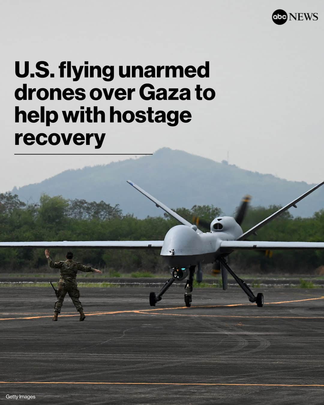 ABC Newsのインスタグラム：「The U.S. has been flying unarmed MQ-9 Reaper drones above Gaza to assist with hostage recovery efforts, a U.S. official said.  The official would not discuss where the MQ-9 flights are originating for operational security reasons.  Tap link in bio for live updates in the Israel-Hamas war.」