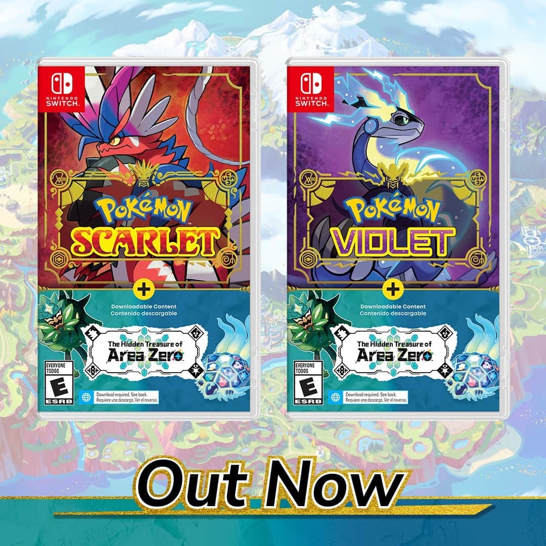 Pokémonのインスタグラム：「Pokémon Scarlet or Pokémon Violet bundles including The Hidden Treasure of Area Zero are out now!   Embark on the original and expanded adventures of #PokemonScarletViolet ❤️💜 together in one package!」