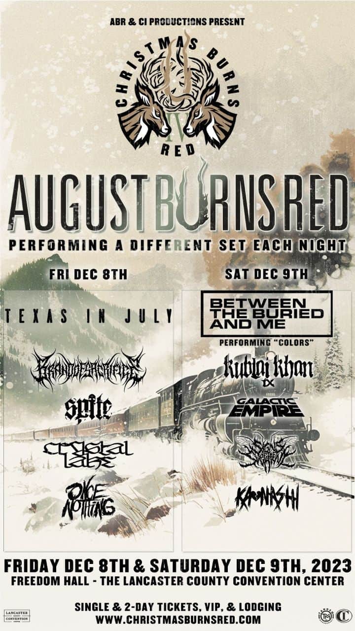Crystal Lakeのインスタグラム：「Deck the halls with boughs of moshing 🎄  #AugustBurnsRed & CI Productions present 🎁 the annual tradition of #ChristmasBurnsRed ☃️  2 nights of melting your face off in the brick PA winter 🥶🥵  December 8th & 9th (Fri. // Sat.) Freedom Hall - The Lancaster County Convention Center in Pennsylvania ❄️  (Dec. 8th) w/ performances by: - @AugustBurnsRed - @TexasInJulyband  - @BrandofSacrificemetal  - @Spiteofficial  - #CrystalLake  - @OnceNothing  Tickets available now Merry Christmas, ya filthy animals 😱🎁☃️❄️🎄」
