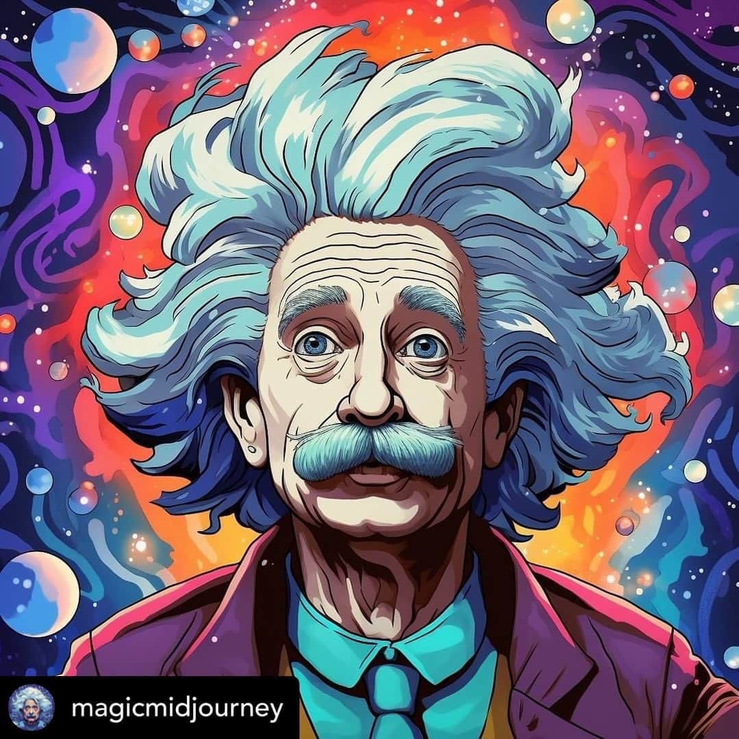 アルベルト・アインシュタインのインスタグラム：「Fan art Friday! Tag @alberteinstein and your art may be chosen next week! @magicmidjourney」