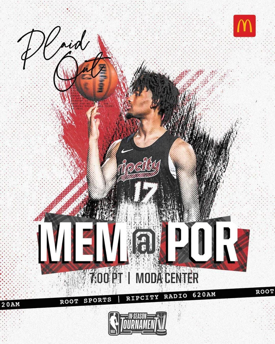 ポートランド・トレイルブレイザーズのインスタグラム：「PULL UP, WEAR PLAID   🏀 #RipCity vs. @memgrizz  🏟️ @moda_center  ⌚️ 7:00PM PT 📺 @rootsportsnw  📻 @ripcityradio620」