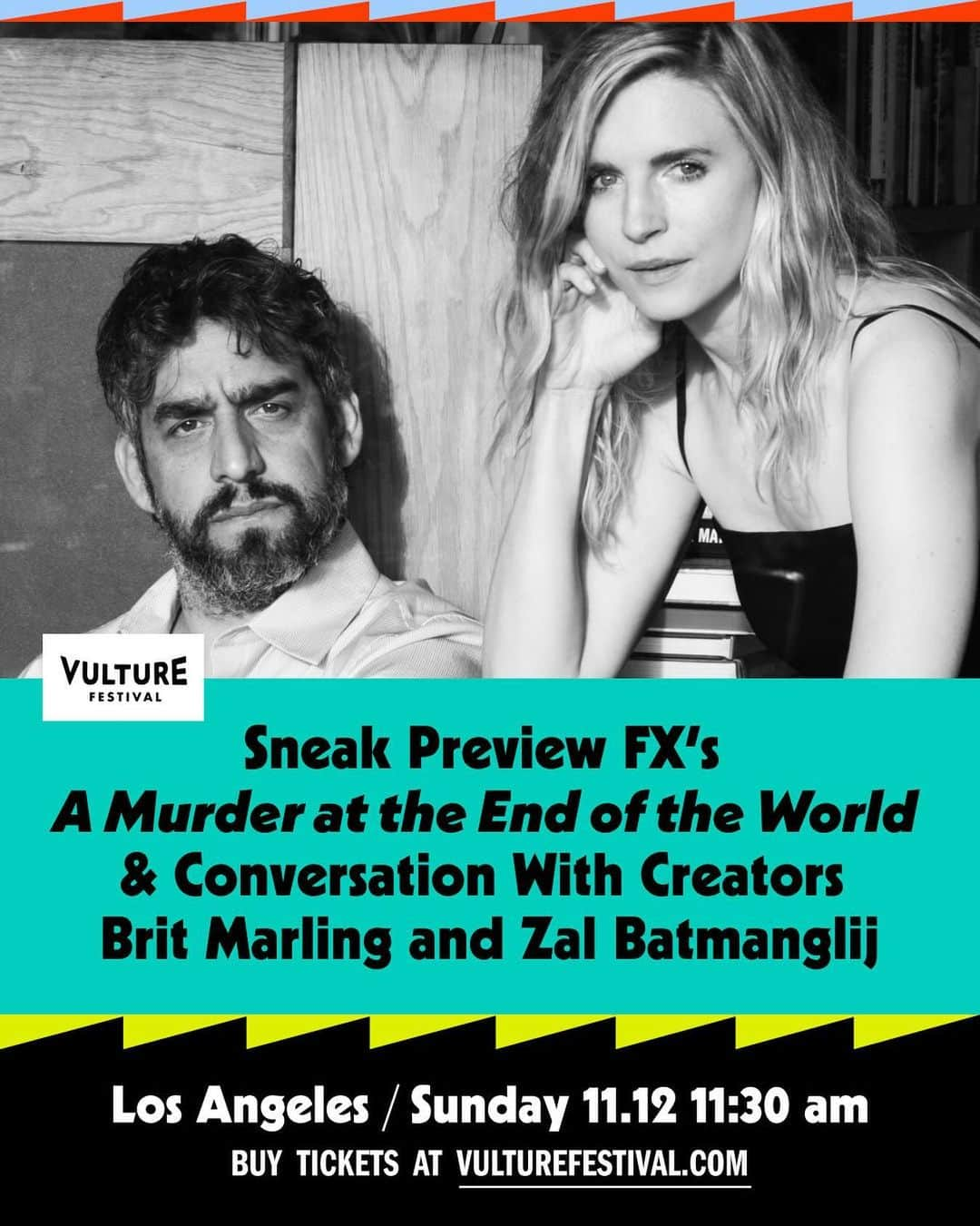 ブリット・マーリングのインスタグラム：「Join us at #VultureFestival for a special advanced screening of the highly anticipated FX thriller "A Murder at the End of the World," from creators @britmarling and Zal Batmanglij. The limited series follows a new kind of amateur detective — a Gen-Z sleuth and hacker named Darby Hart (Emma Corrin) — working against the clock to solve a mysterious murder before the killer strikes again. Afterward, hear Marling and Batmanglij discuss the making of the series, stories from behind the scenes, and their decadelong collaboration telling metaphysical thrillers like "The OA" and "Sound of My Voice." Tap the link in bio for tickets!」