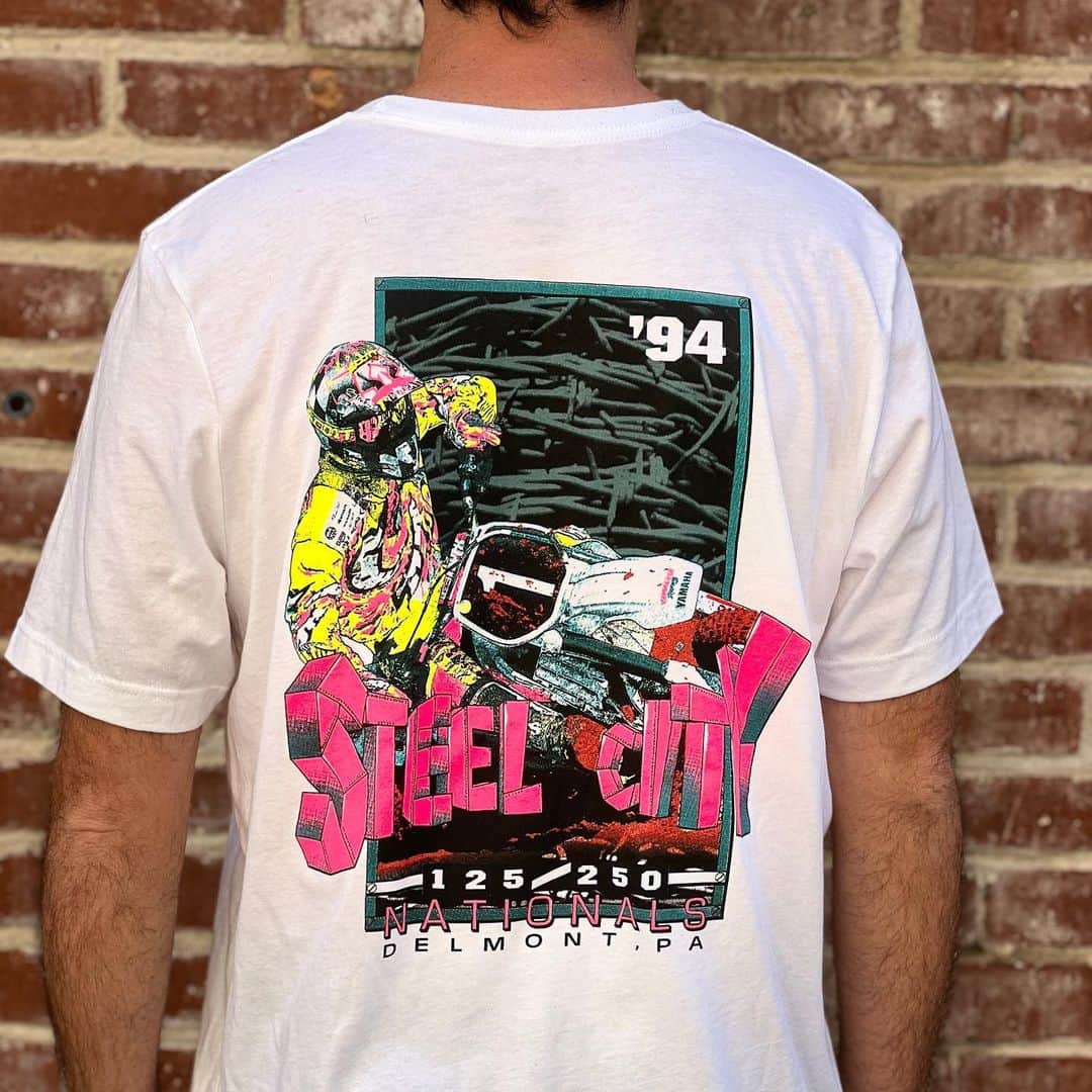 Racer X Onlineのインスタグラム：「‘94 Steel City Throwback Tee 🔥 A little blast from the past and who doesn’t like a classic vintage T-Shirt!   Available now at RacerXbrand.com get em’ while they’re hot‼️ #RacerXbrand」