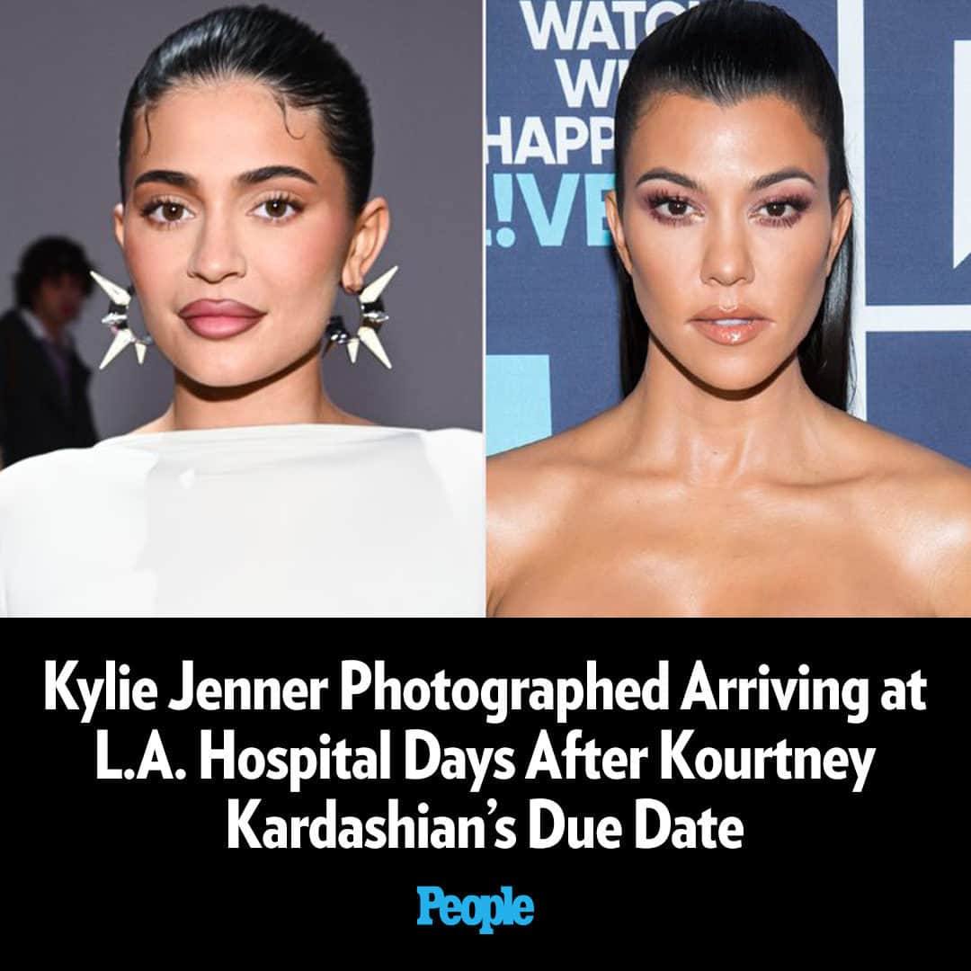 People Magazineのインスタグラム：「Kylie Jenner was photographed arriving at a Los Angeles hospital on Thursday just days after sister Kourtney Kardashian Barker's due date.  Tap our bio link for more details. | 📷: Getty」