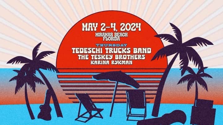 テデスキ・トラックス・バンドのインスタグラム：「We have partnered with Topeka to bring the Tedeschi Trucks Band “Sun, Sand & Soul Beach Weekend” to life next May 2nd-4th, 2024 in Miramar Beach, FI. Visit the link in bio for tickets to get in on the fun. See you at the beach! ☀️ @sunsandsoulbeachweekend」