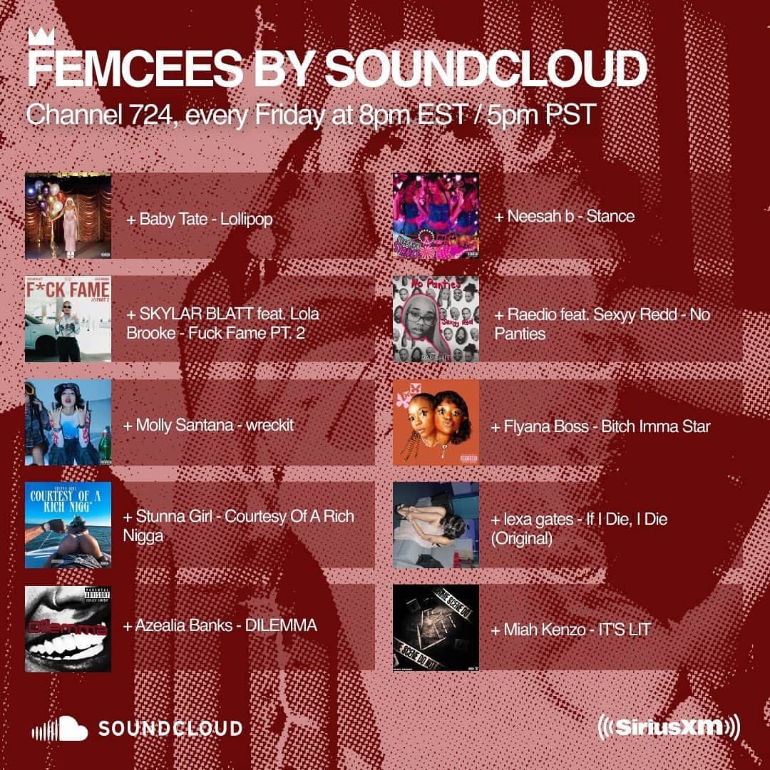 サウンドクラウドのインスタグラム：「LFGGGGG happy friday y’all 🤞  Tune in to the FEMCEES playlist by SoundCloud tonight on channel 724 on the @siriusxm app 8PM EST. / 5PM PST. #FEMCEES #SoundCloud #SiriusXM」