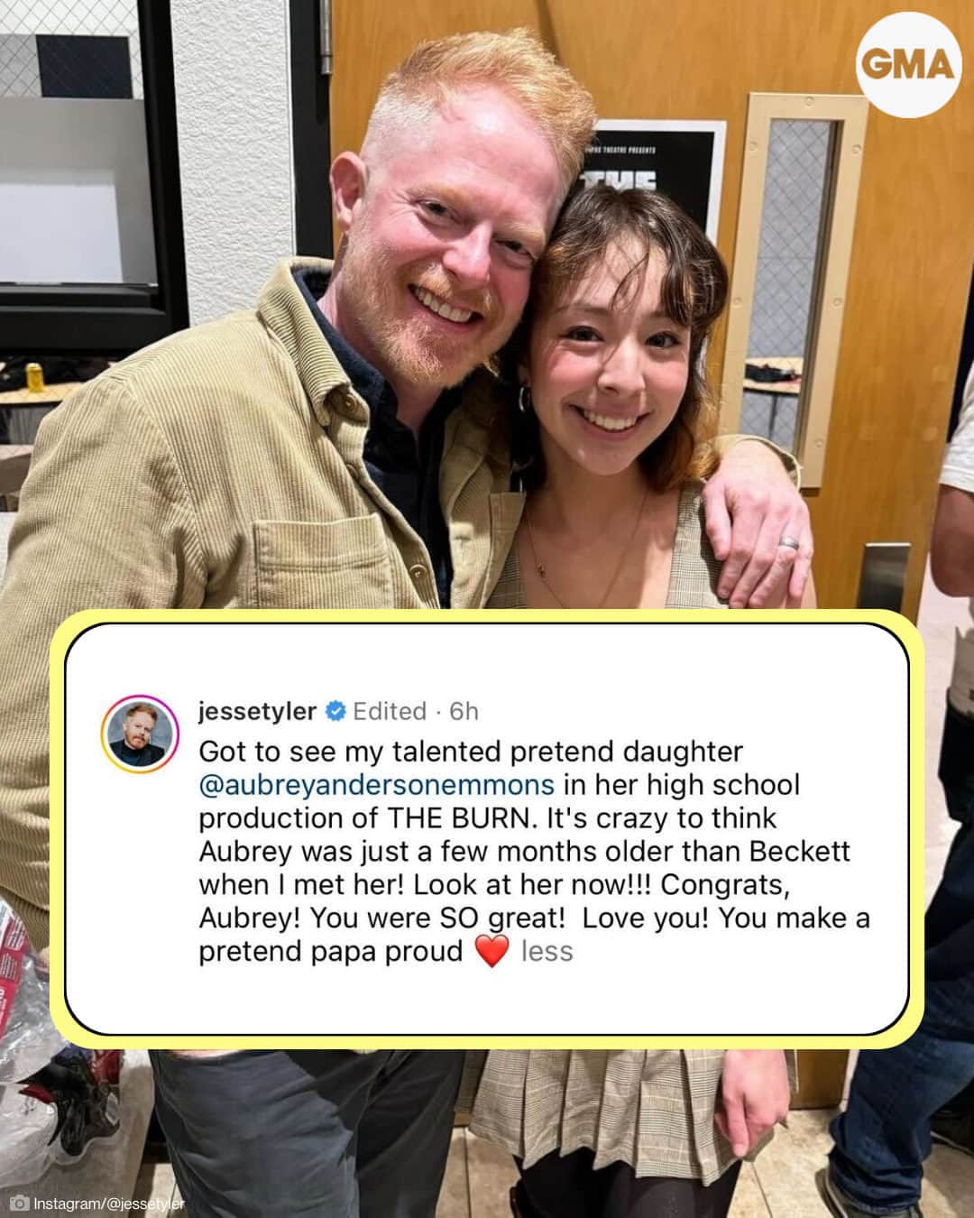 Good Morning Americaさんのインスタグラム写真 - (Good Morning AmericaInstagram)「@jessetyler recently reunited with his TV daughter Aubrey Anderson-Emmons for an adorable reason! ❤️  The actor, who played Mitchell Pritchett on "Modern Family," shared a photo of himself to Instagram alongside Anderson-Emmons, who played Lily on the beloved ABC sitcom, at a performance of her high school play.  Link in bio for more.」11月4日 3時45分 - goodmorningamerica