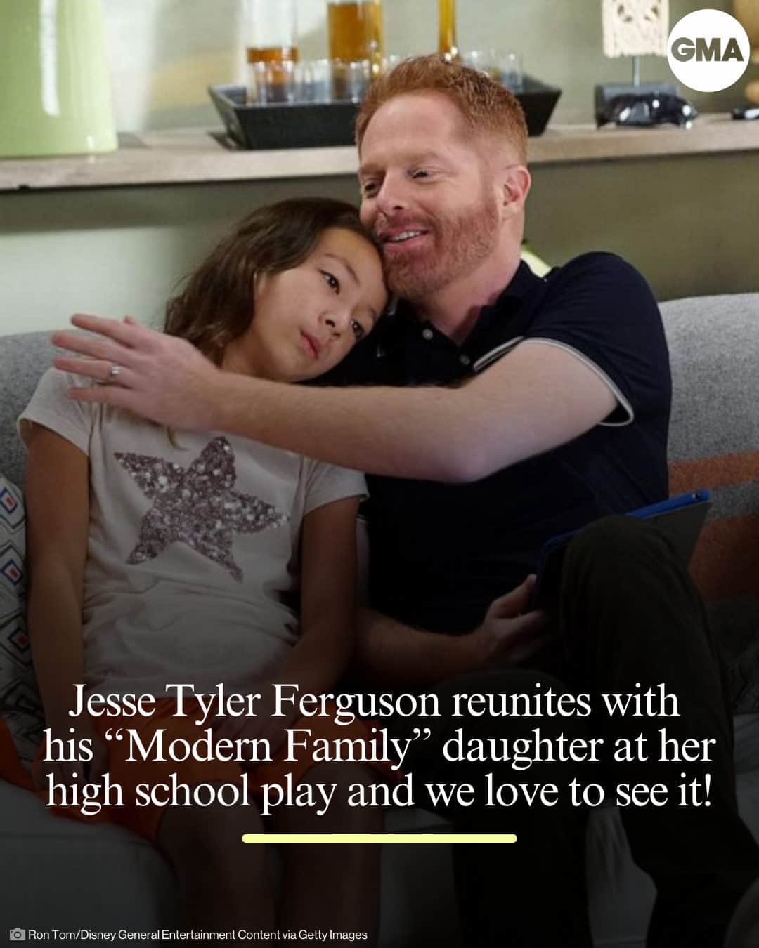 Good Morning Americaのインスタグラム：「@jessetyler recently reunited with his TV daughter Aubrey Anderson-Emmons for an adorable reason! ❤️  The actor, who played Mitchell Pritchett on "Modern Family," shared a photo of himself to Instagram alongside Anderson-Emmons, who played Lily on the beloved ABC sitcom, at a performance of her high school play.  Link in bio for more.」
