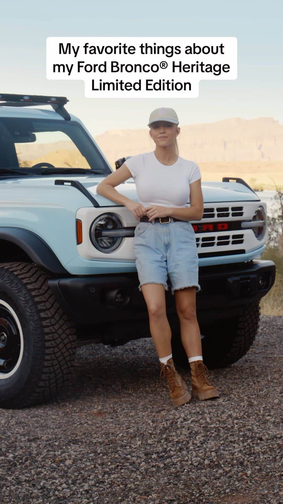 Fordのインスタグラム：「When vintage Bronco owner @sydney_sweeney saw the 2023 Ford Bronco® Heritage Limited Edition, she knew she had to drive one. Take a closer look at her favorite things about it.」