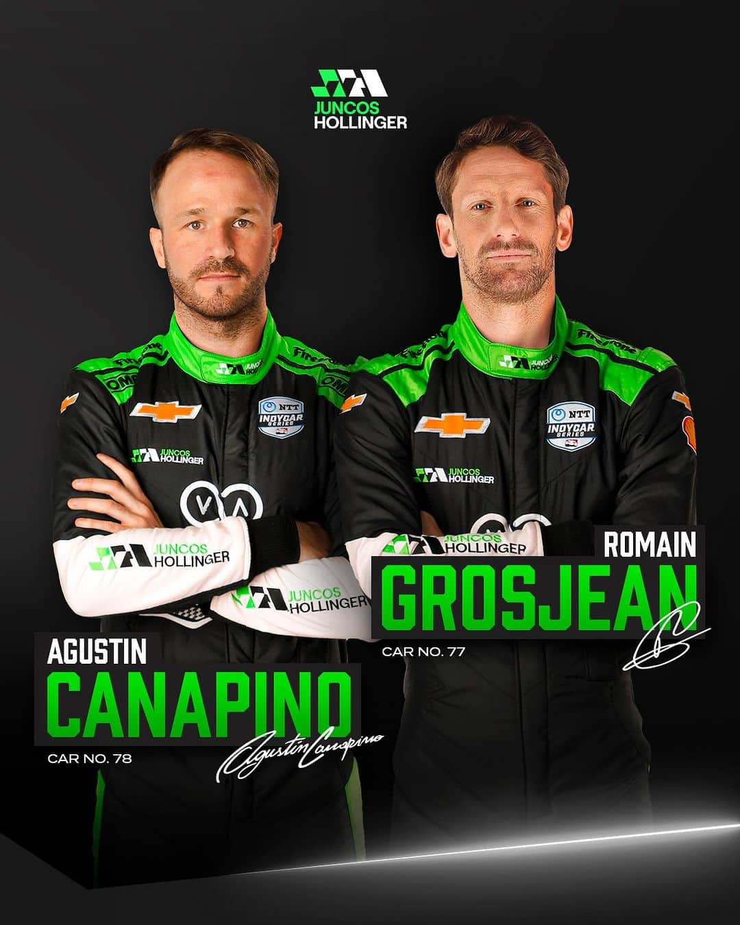 ロマン・グロージャンのインスタグラム：「2024 JHR NTT INDYCAR SERIES Driver Line-Up: @agustincanapino 🤝 @grosjeanromain. ✅」