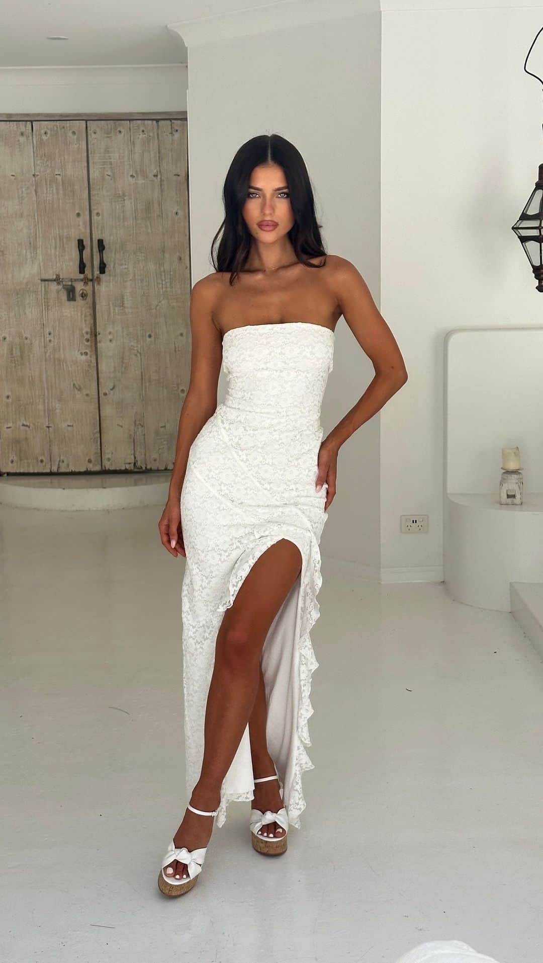 のインスタグラム：「Lace fabrications in the Theo Maxi Dress. 🤍 Now BACK online!」