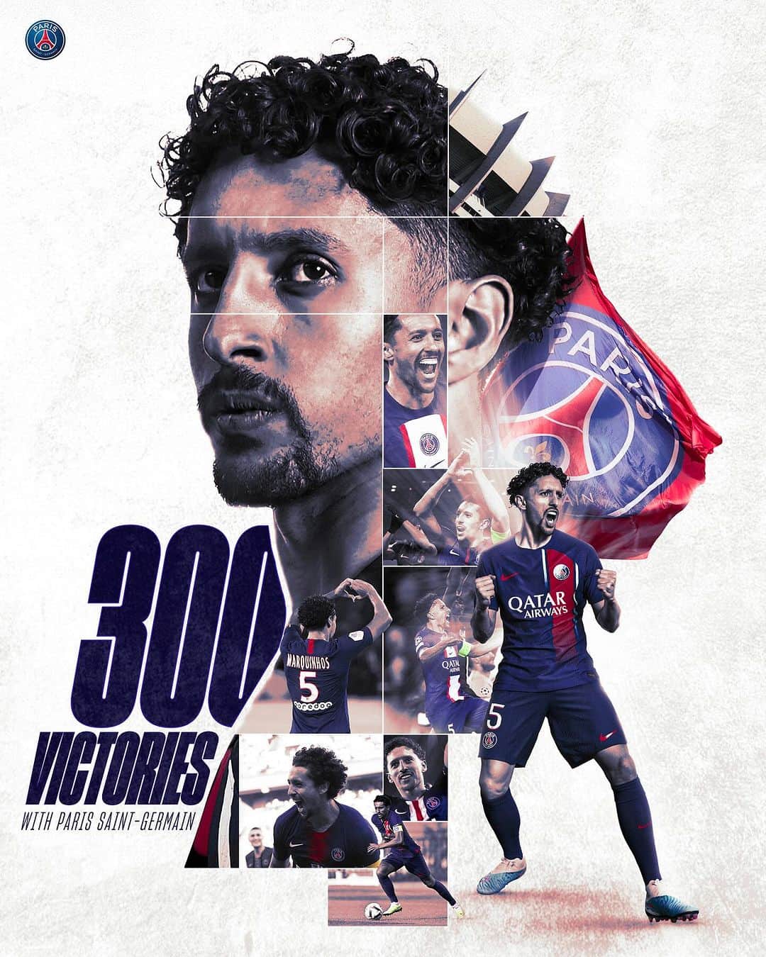のインスタグラム：「🤩🙌⚽️  With tonight's win, our Captain @marquinhosm5 earns his 3️⃣0️⃣0️⃣th victory in all competitions under the colors of Paris Saint-Germain! ✨❤️💙  Avec la victoire de ce soir, notre Capitaine @marquinhosm5 décroche son 3️⃣0️⃣0️⃣ème succès toutes compétitions confondues sous les couleurs du Paris Saint-Germain ! ✨❤️💙  Com o resultado desta noite, nosso Capitão @marquinhosm5 alcança a sua 3️⃣0️⃣0️⃣ª vitória somando todas as competições com a camisa do Paris Saint-Germain! ✨❤️💙  #PSGMHSC」