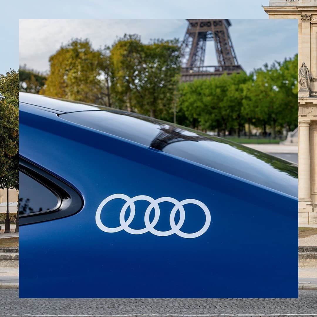 アウディ ジャパンのインスタグラム：「Audi e-tron GTのなだらかなルーフラインのその先に、 パリの街を見守るエッフェル塔。   新時代をつくるデザインアイコンと、 130年もの間パリを象徴し続けてきた建築物。 時代を超えた二つの美しさが交差する。   *写真は欧州仕様車です。日本仕様とは異なります。   #Audi #アウディ #FutureIsAnAttitude #etronGT #DesignMiami」