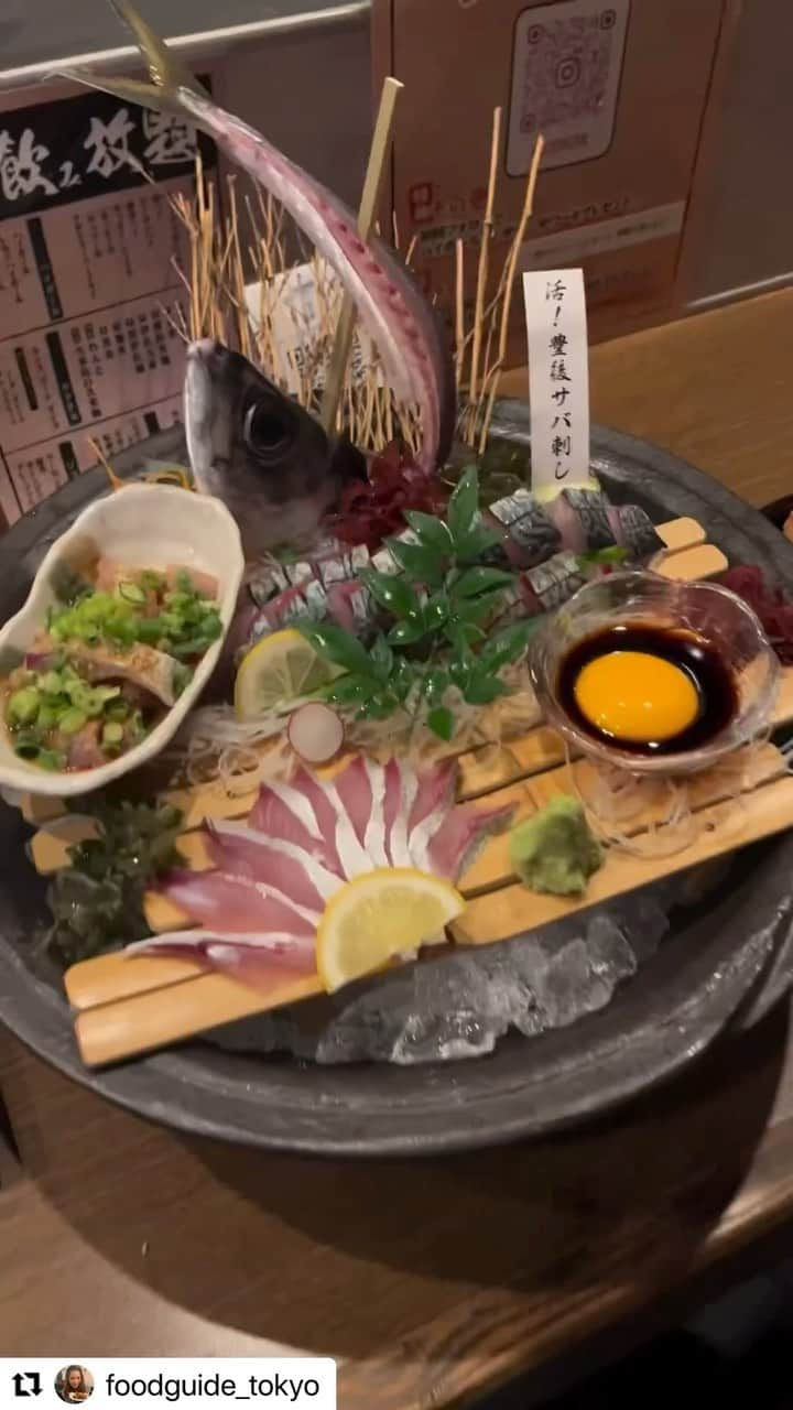 九州熱中屋のインスタグラム：「@foodguide_tokyo 様にご来店いただいた際のリール動画となります🎥 当店のウリがびっしり😎 ご来店お待ちしております♪  #九州熱中屋 #熱中屋 #生サバ #活サバ #サバ刺し #海鮮 #居酒屋 #鯖 #豊後サバ #サバ活 #サバlive」