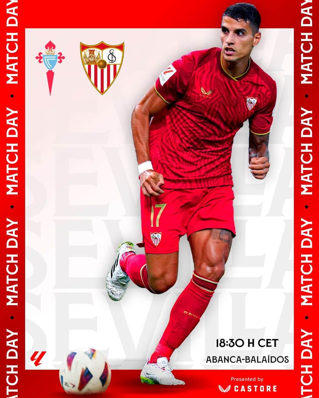 セビージャFCのインスタグラム：「⚪️🔴 ¡𝐀 𝐕𝐢𝐠𝐨, 𝐚 𝐩𝐨𝐫 𝟑 𝐩𝐮𝐧𝐭𝐨𝐬 𝐝𝐞 𝐨𝐫𝐨!  🔜 #CeltaSevillaFC」