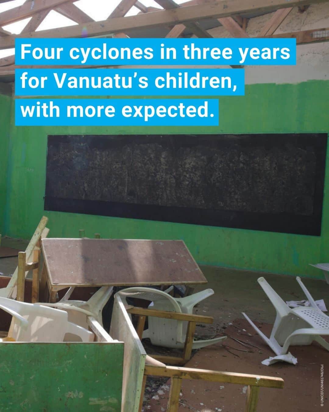 unicefのインスタグラム：「Children in Vanuatu continue to fear for their lives as the frequency of severe storms increases.  When it comes to climate-related disasters, children and young people are often disproportionately affected. Repeated exposure to events such as these has a profound effect on their well-being, and psychological and physical health.  In Vanuatu, UNICEF teams are working with partners and local authorities to provide support to families.  But to minimize the devastating effects of cyclones and to help Vanuatu’s children withstand the next major climate shock, we need resilient infrastructure and to promote sustainable practices.」