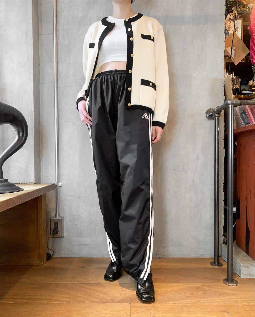 birthdeathのインスタグラム：「New Arrivals  80’s Bi-color knit cardigan  90’s adidas nylon track pants  #birthdeath #vintage」