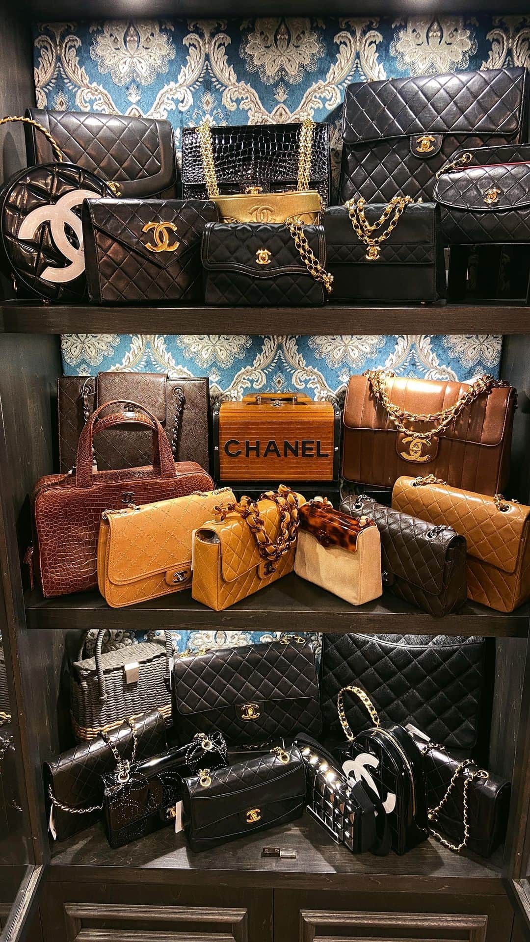 vintage Qooのインスタグラム：「Magic cabinet 🪄 All kind of the #ChanelVintage bags in here @vintageqoo   ▼Customer service English/Chinese/Korean/Japanese *Please feel free to contact us! *商品が見つからない場合にはDMにてお問い合わせください   ▼International shipping via our online store. Link in bio.  #tokyovintageshop #오모테산도 #omotesando #aoyama #表参道 #명품빈티지 #빈티지패션 #도쿄빈티지샵  #ヴィンテージファッション #ヴィンテージショップ  #chanelvintage #chanel #vintagechanel #chanelclassic #chanellover #빈티지샤넬 #샤넬  #シャネル #샤넬클래식」