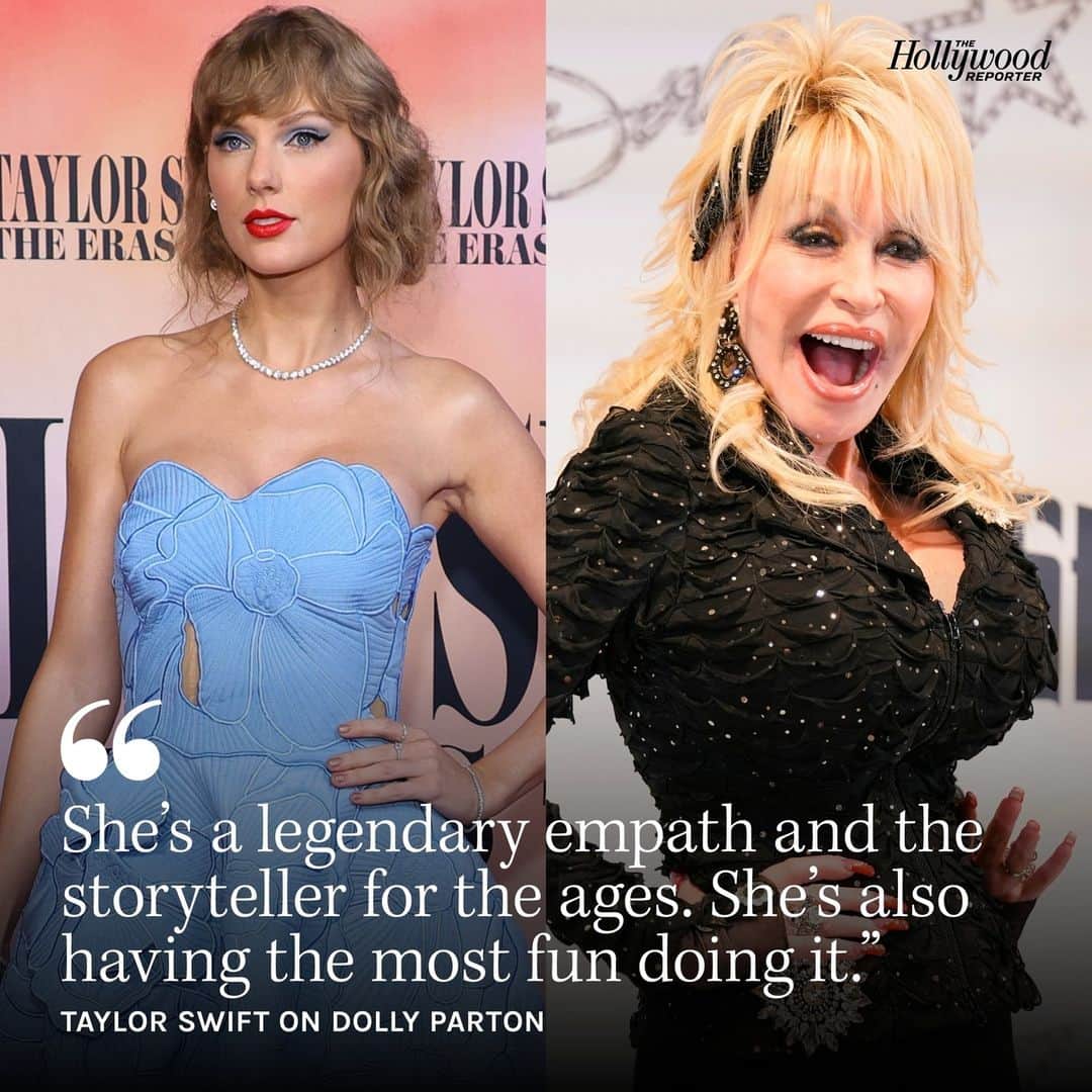 ハリウッド・リポーターのインスタグラム：「#TaylorSwift on #DollyParton: “Her sense of humor and mischief are easily my favorite things about her, because I think it forces the world to reconcile that a woman can be a serious artist and writer who also has raucous fun with it," she says. For more of Swift's statement about Parton, head to the link in bio.」