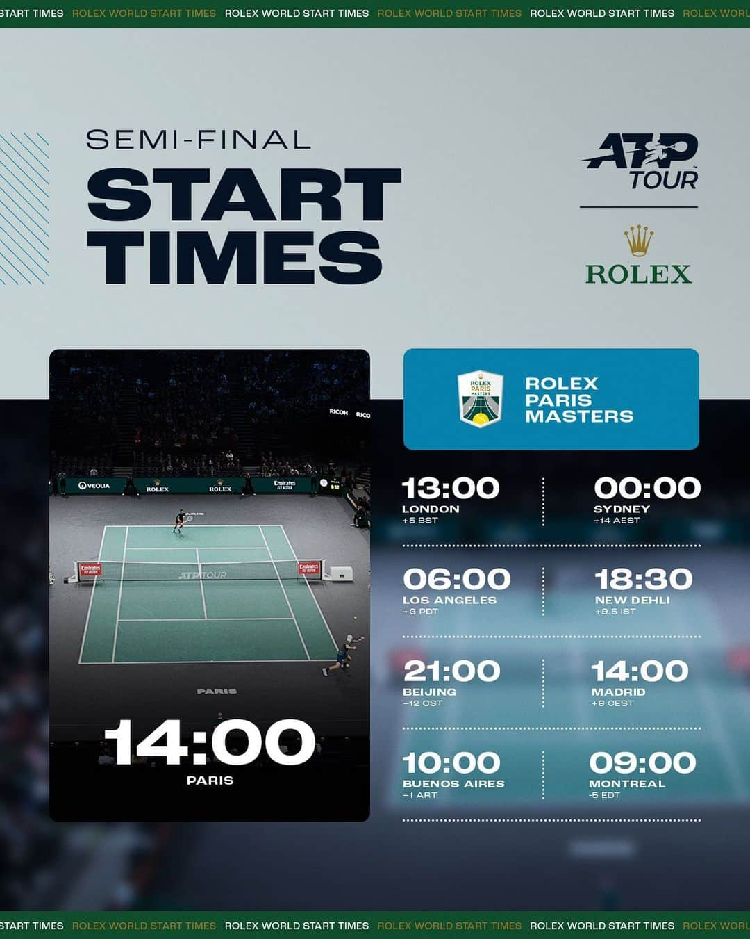 ATP World Tourさんのインスタグラム写真 - (ATP World TourInstagram)「Semi-final Saturday is right around the corner 🙌   Where will you be watching from? 👀   @rolex | #StartTime | #partner」11月4日 10時03分 - atptour