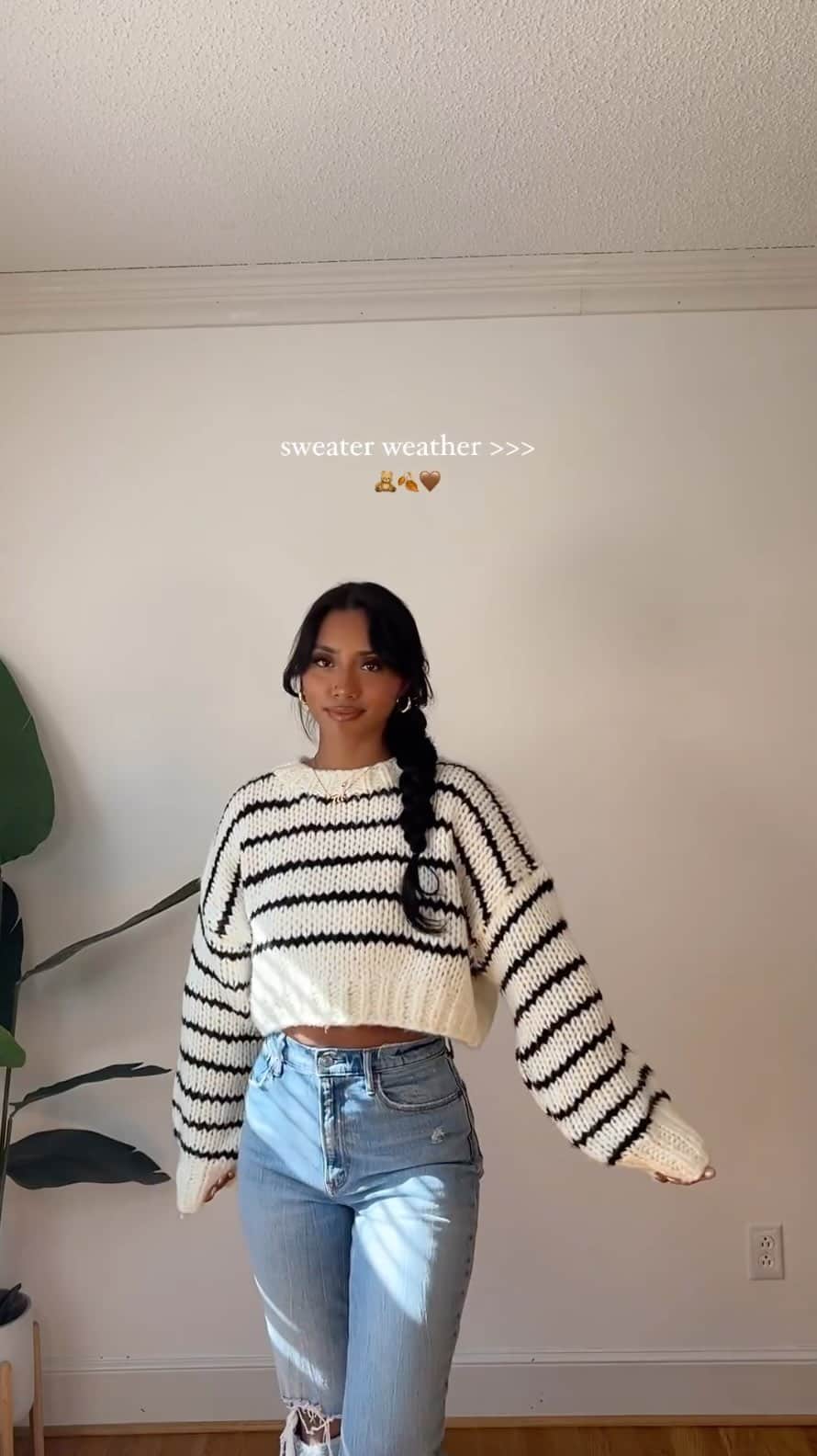 Beginning Boutiqueのインスタグラム：「Your Fall staple piece, as seen on the beautiful @sulystanton 🤍 Shop the most-loved Belmont White Striped Sweater, online now!」