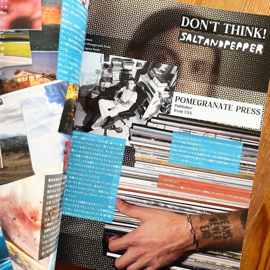 のインスタグラム：「GRIND magazineという雑誌で、SALT AND PEPPERの連載が始まりました。僕らは国内外の作家、パブリッシャーを紹介するページになります。 初回は8ページ！ ページのデザイン、レイアウトもやらせて頂きました。 雑誌作りって大変。 でも楽しかったです、ぜひ見て買ってください！」