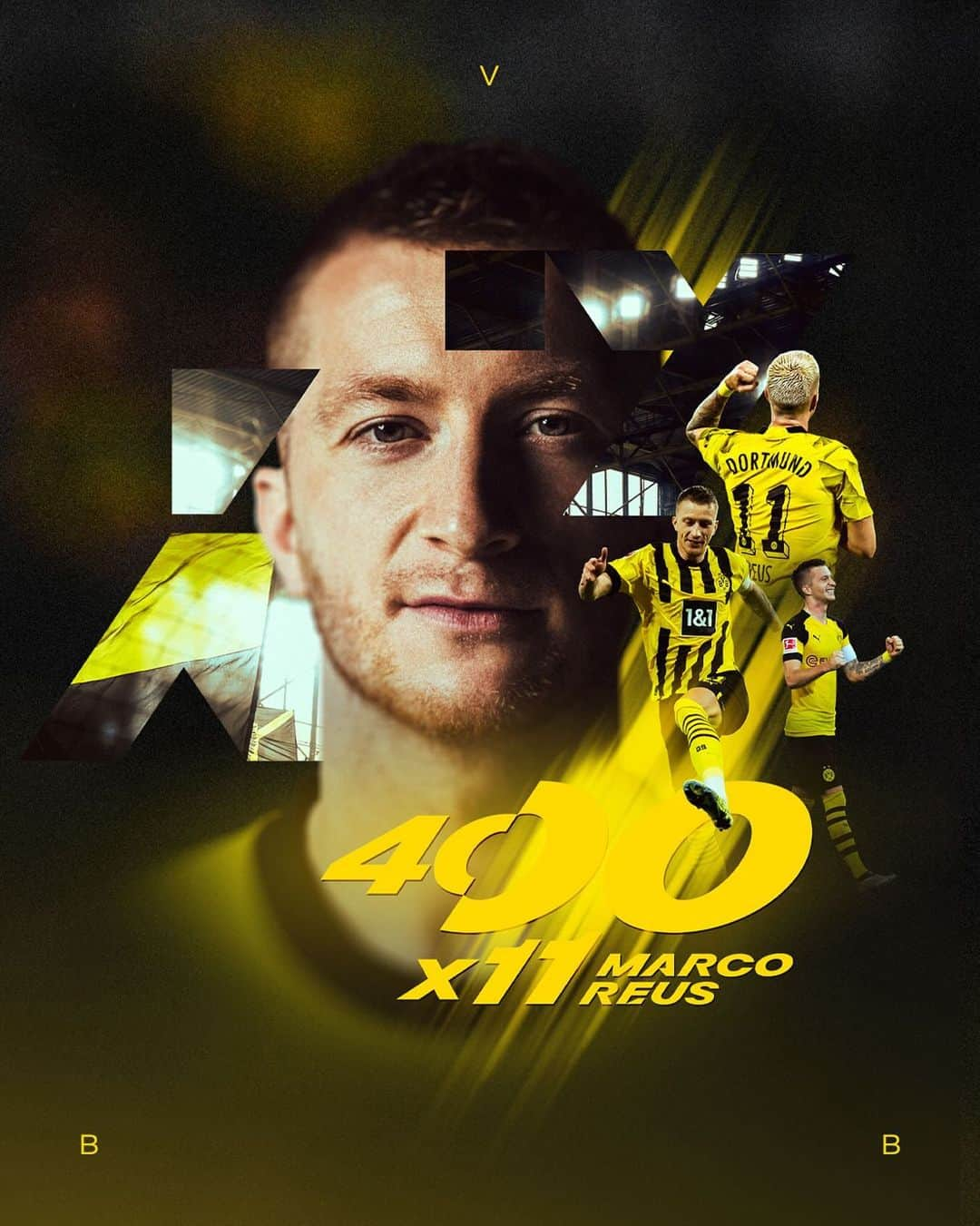 マルコ・ロイスのインスタグラム：「4️⃣0️⃣0️⃣ matches with the Borussia Dortmund crest on the chest! 🖤💛」