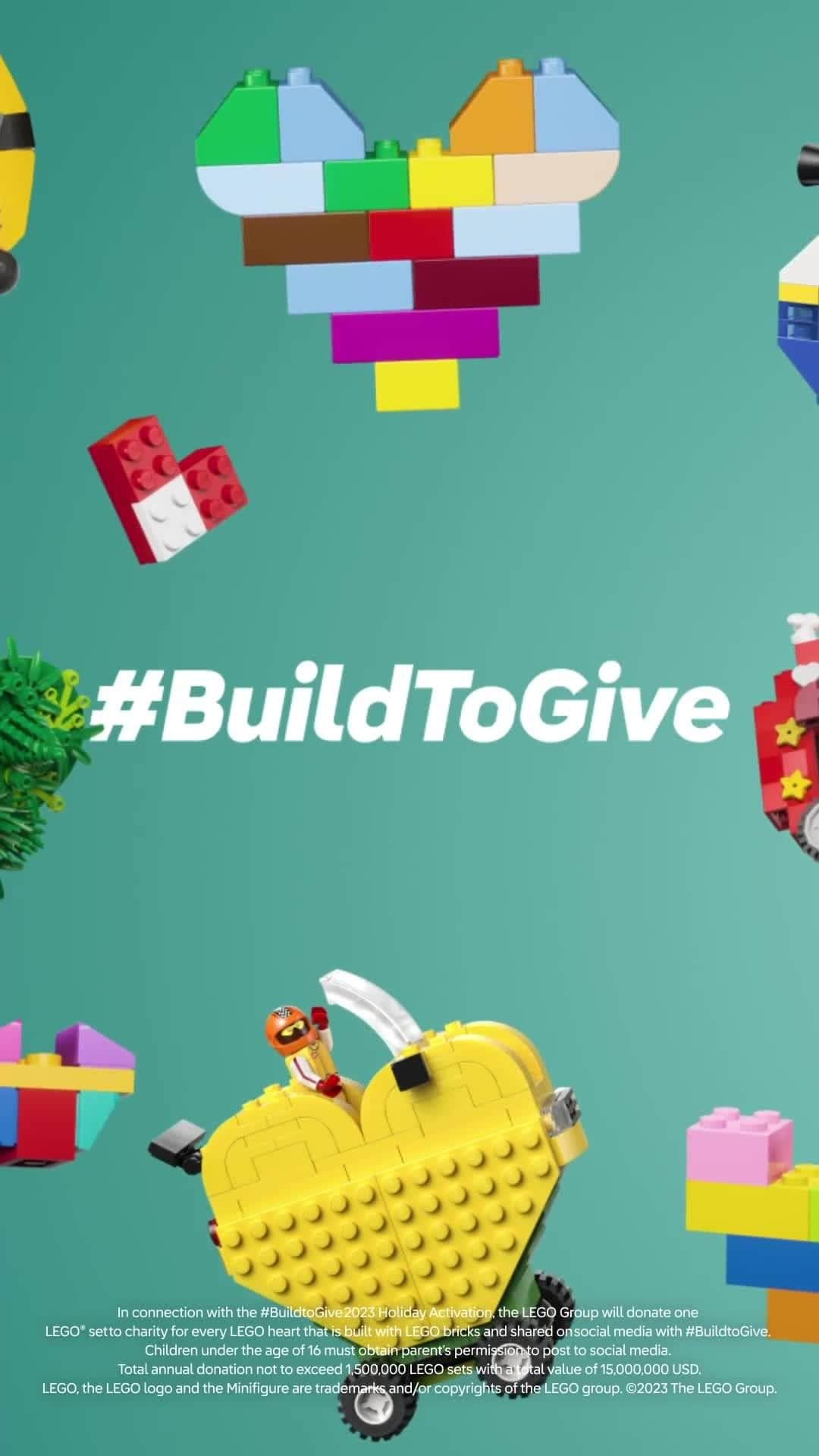 LEGOのインスタグラム：「Bringing the superpower of play to children who need it most is super simple: build a heart and share it with #BuildToGive. Ta-dah! 💜   #LEGO #BuildToGive #SuperpowerOfPlay」